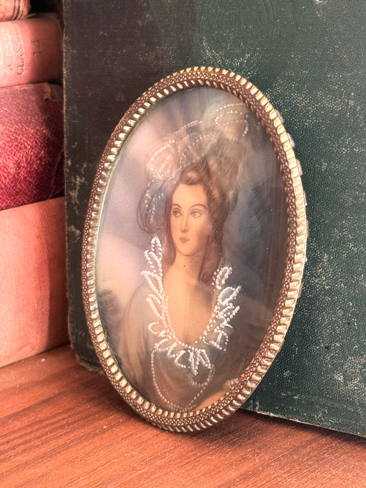 .1800s revival hand painted antique art miniature portrait original miniature reproduction hand painted portrait in brass frame