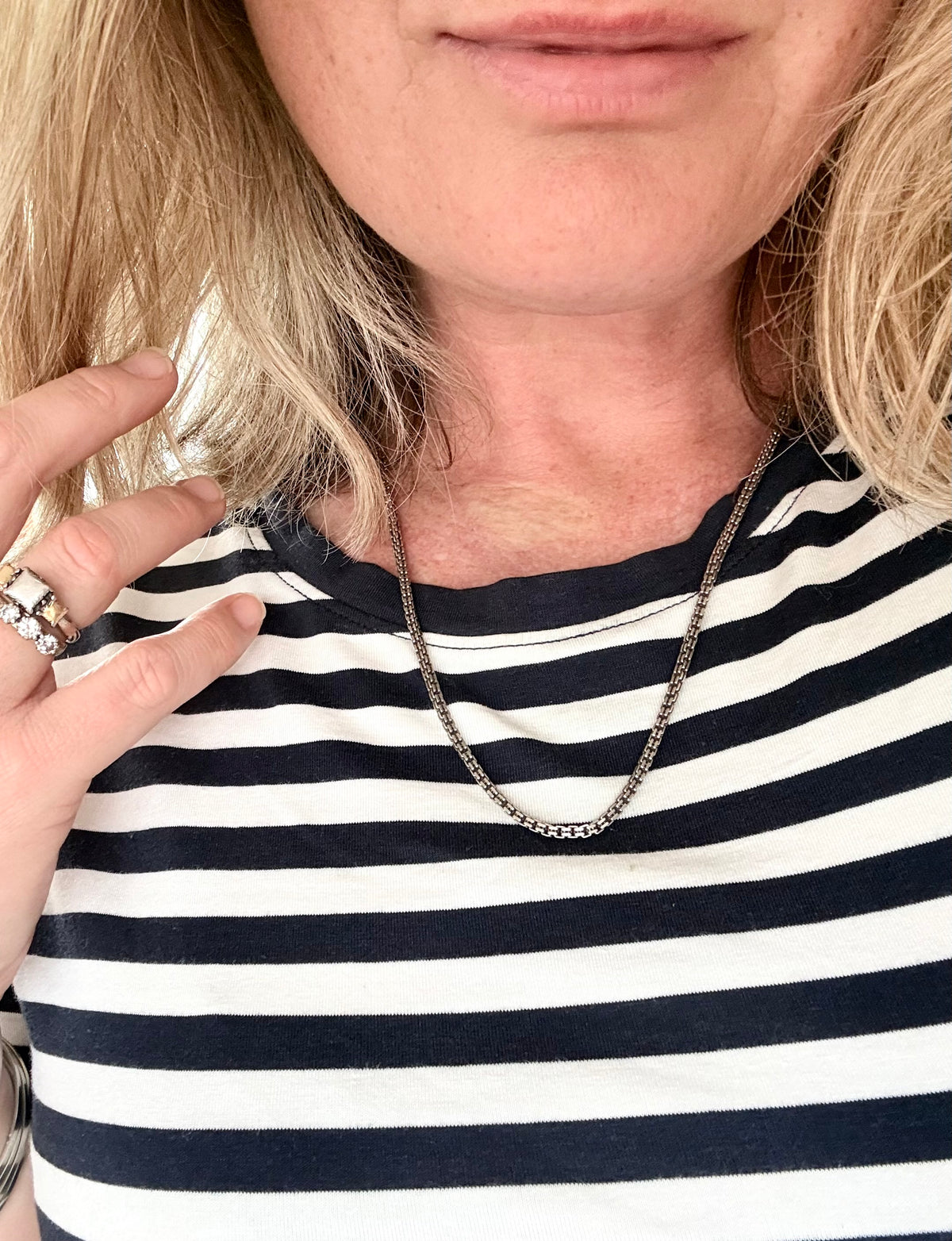 .58cm long .925 fancy box chain silver Mid Century Modernist chunky double link thick and long box link sterling silver chain necklace