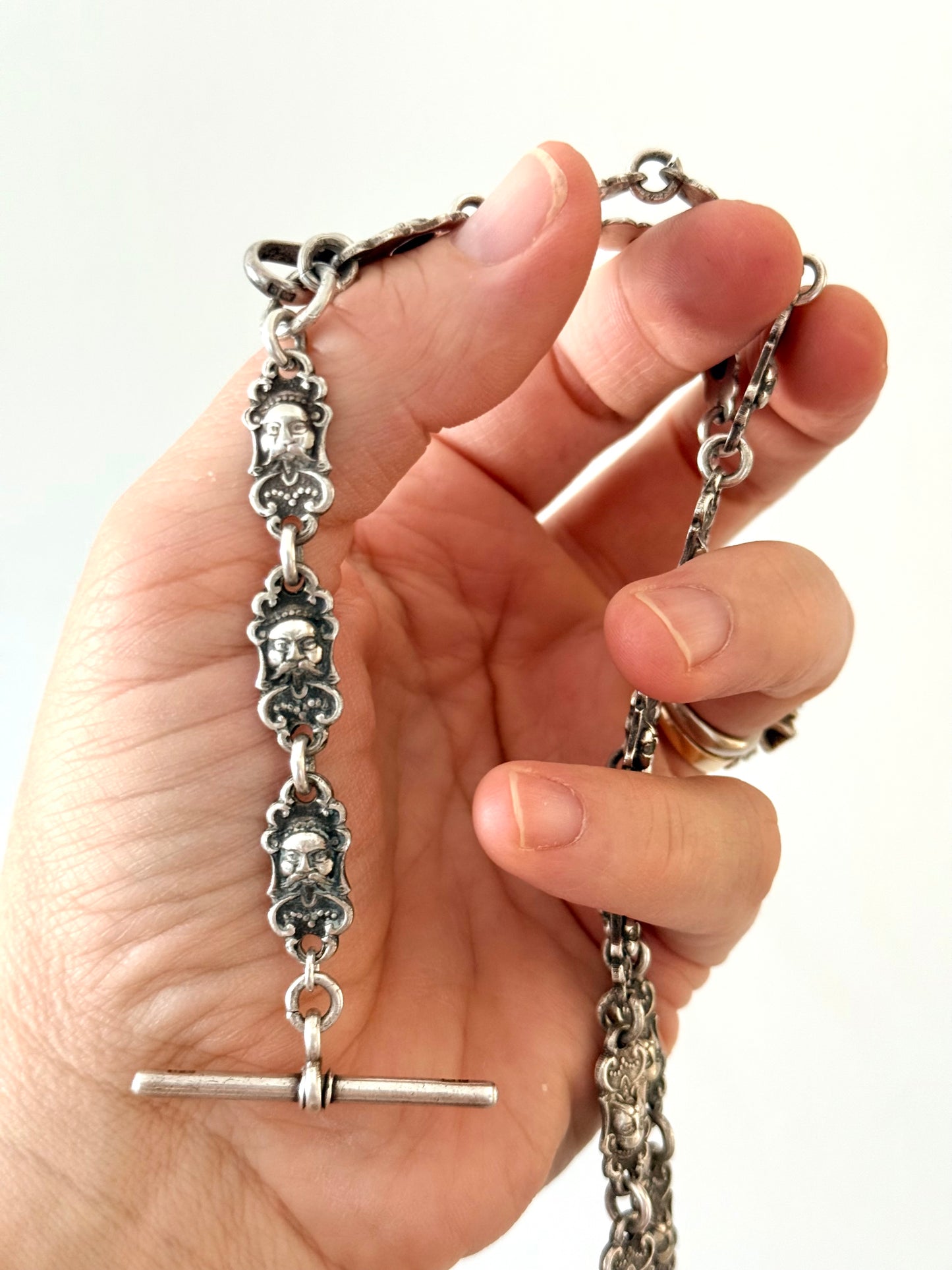 .1880s .1890s .1900s antique truly Rare Japanese Oriental man segmented hallmark silver and silver plated fob chain necklace
