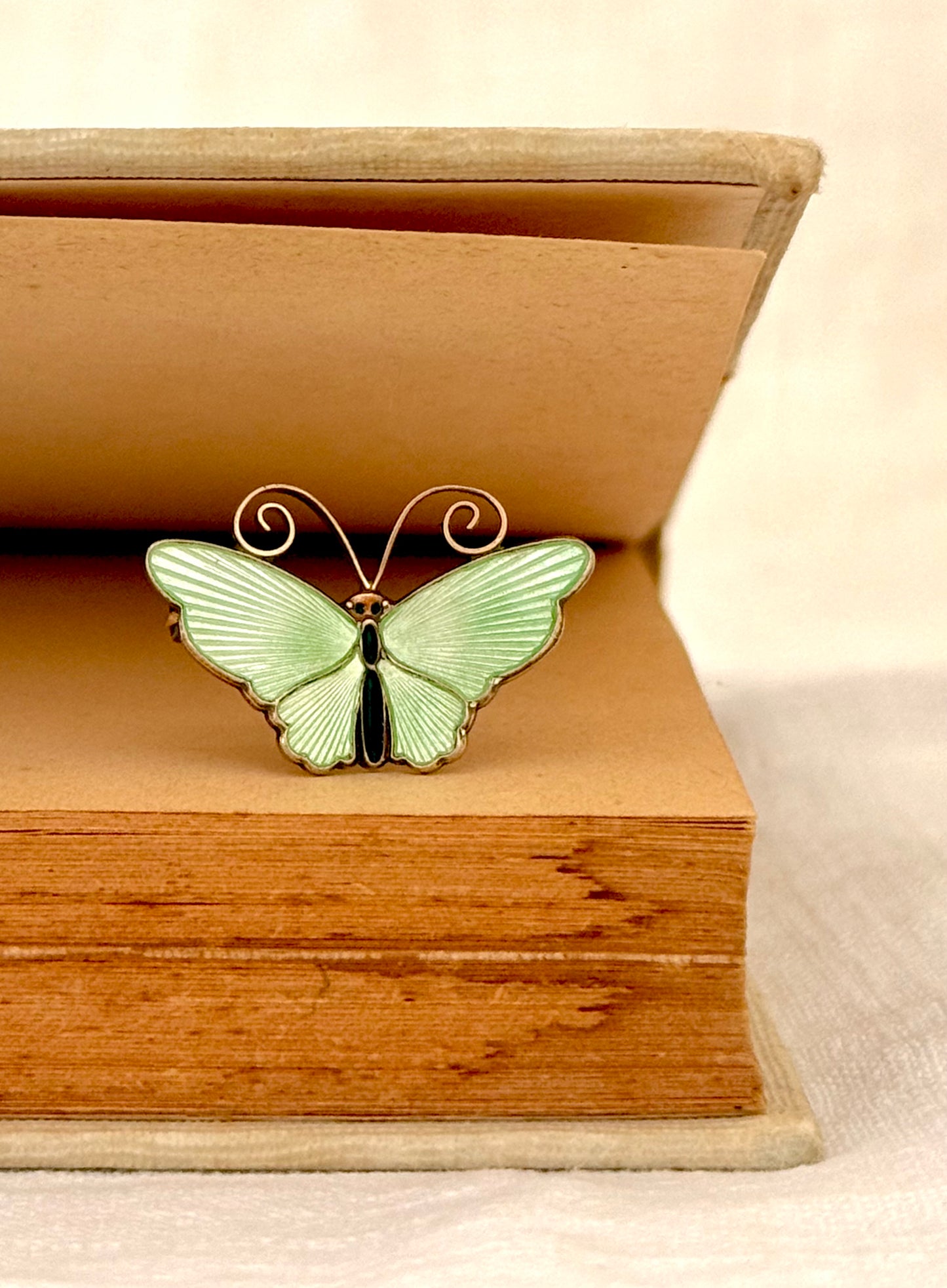 .1950s .925 designer collectors David Andersen butterfly figural fine sterling silver designer rare pastel green enamel butterfly brooch