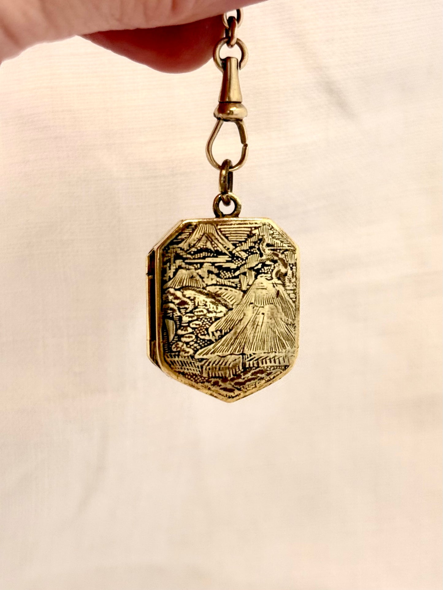 .1880s .1890s Antique rare and desirable Japanese Bronze Gold enamel Shakudo inlay artisan pendant locket