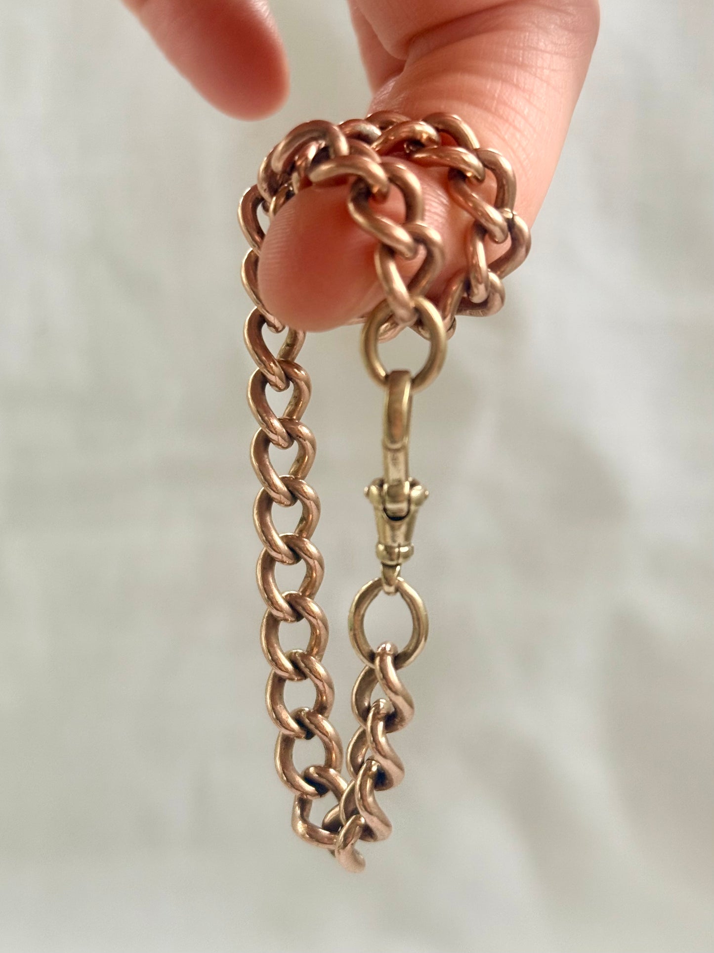.375 .9ct solid rose gold heirloom English hallmarked 9ct gold fob chain curb chain bracelet extension link