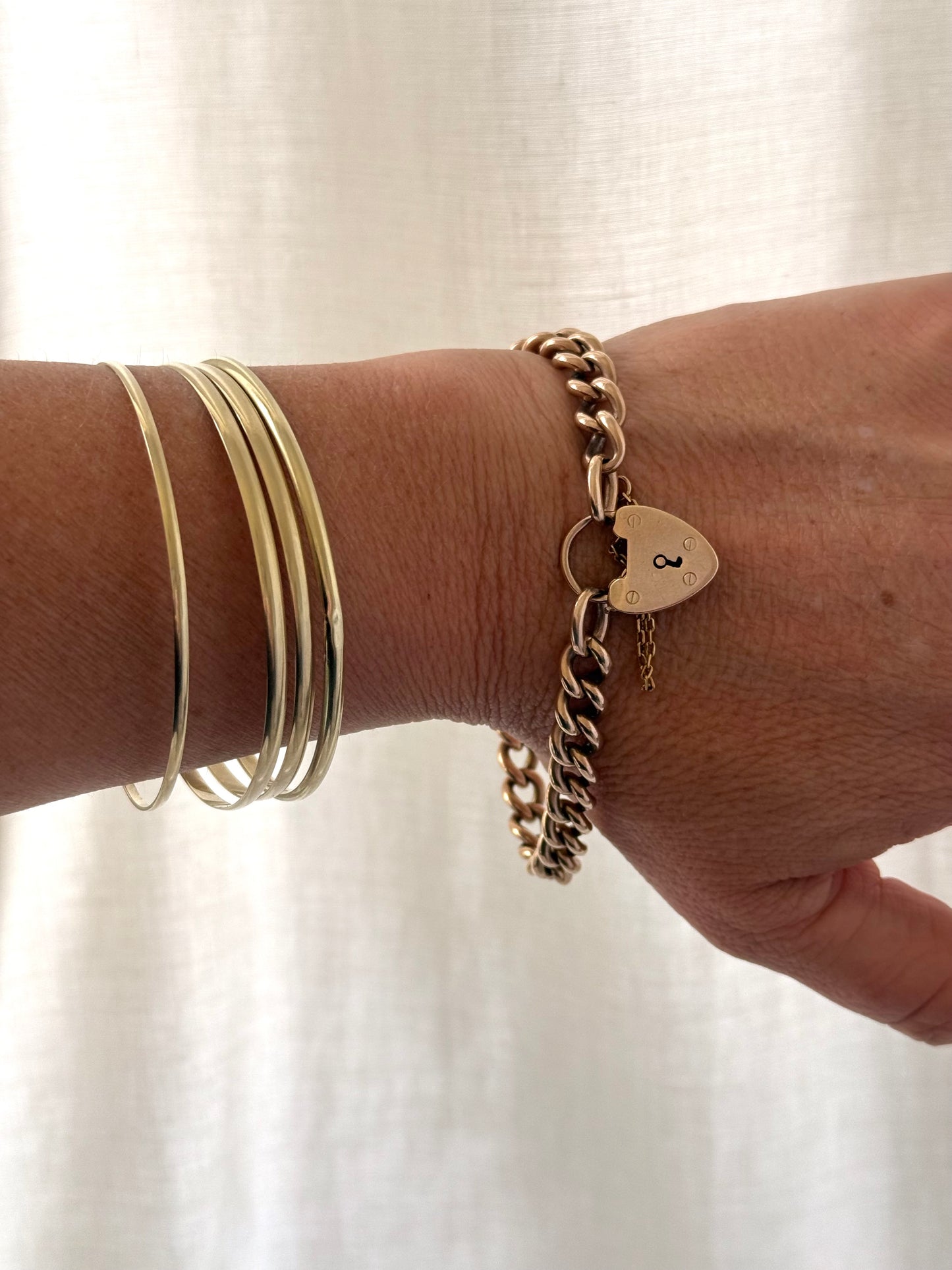 .10ct .417 solid gold 8mm chunky wide curb chain and oversized heart padlock heirloom heavy rose gold bracelet