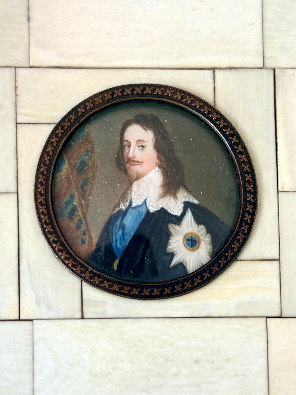 .1600s .1700s .1800s Baroque revival hand painted exceptional art framed PORTRAIT MINIATURE of King Charles I (1600 - 1649)