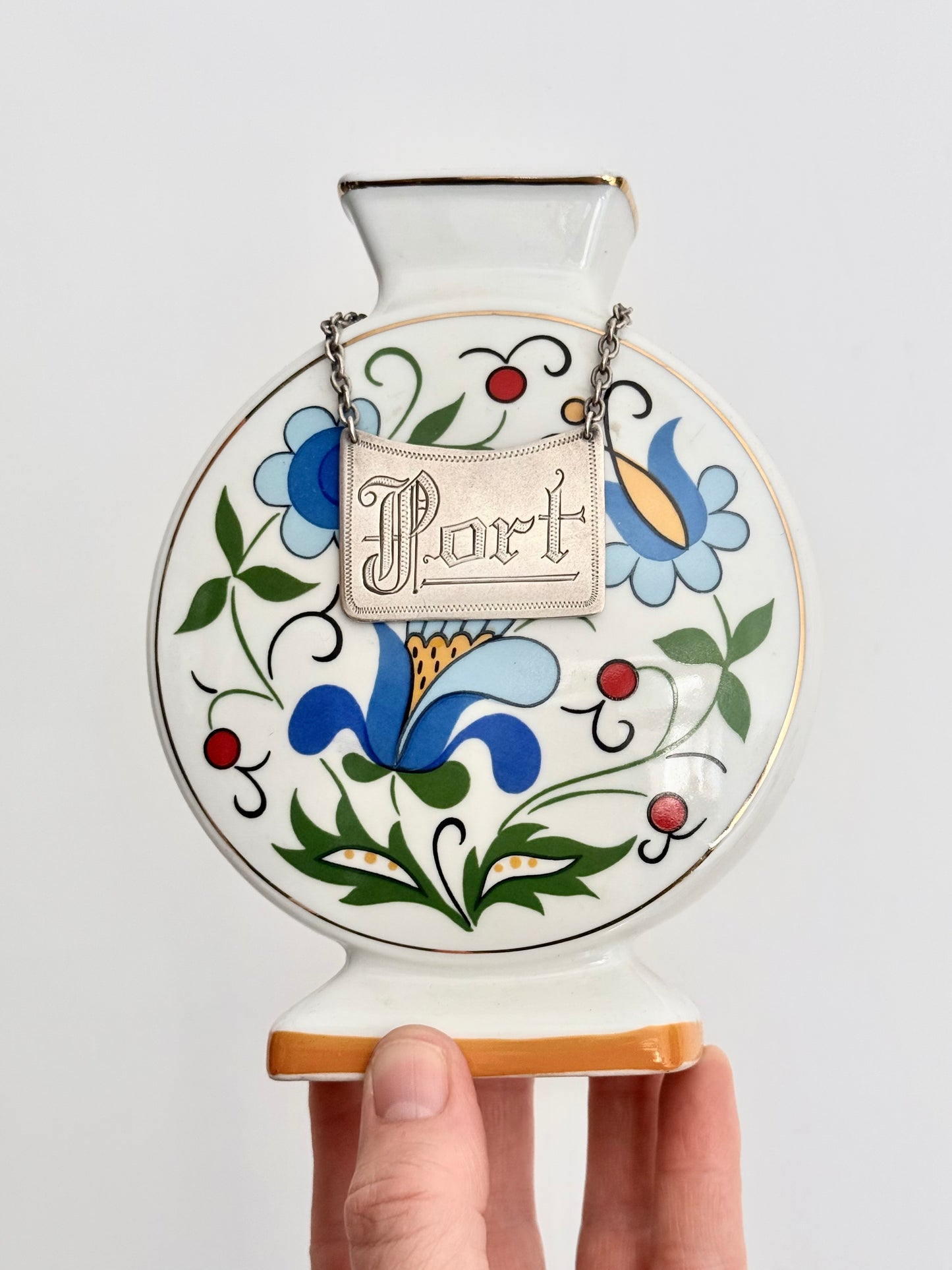 .925 alcohol Port decanter sterling silver liquor bottle label tag