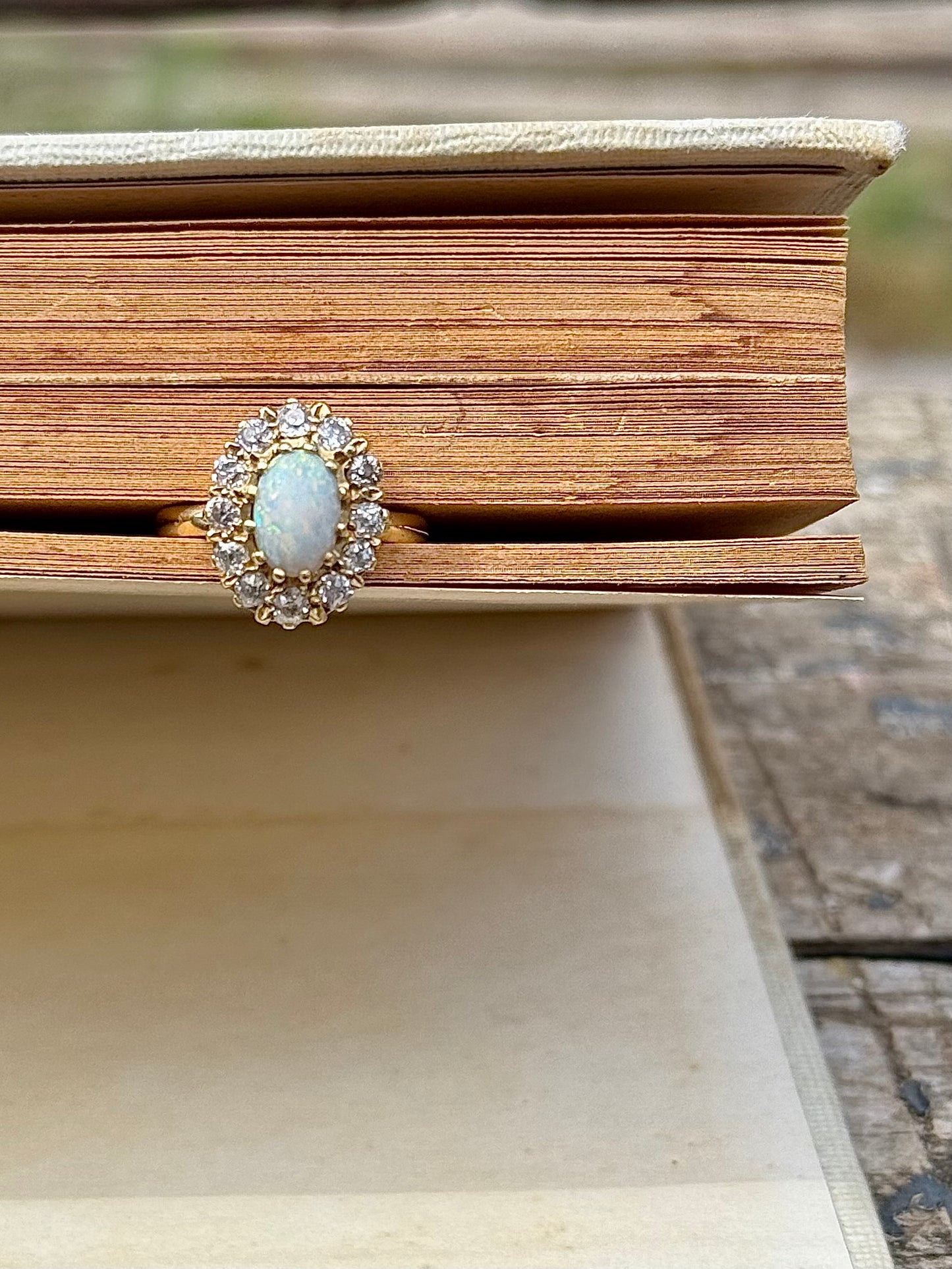 .18ct .12 diamonds 1900s magnificent antique Edwardian Opal and Diamond halo rosette beautiful heirloom dress ring