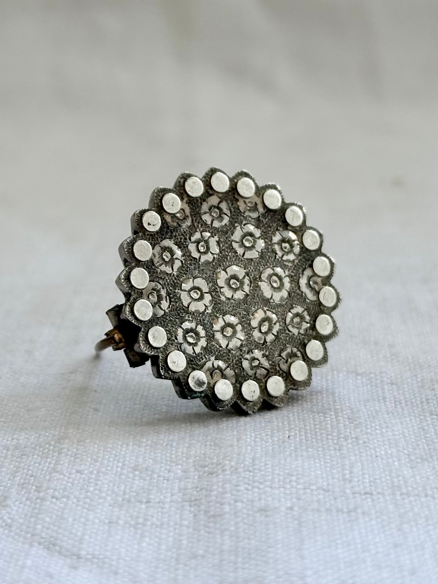 .1800s .1880s .1890s .925 Etruscan revival Victorian silver floral engraved target circle brooch locket