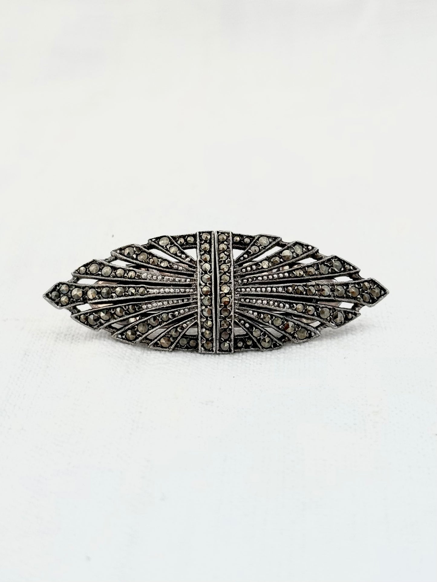 .1920s .1930s .925 antique Art Deco fine sterling silver Marcasite Duette double Dress clip Brooch Pin