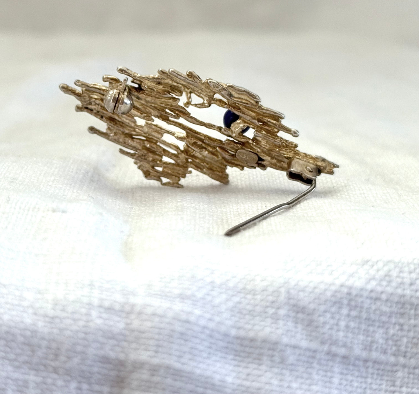 .1950s .1960s .925 brutalist Denmark silver Hermann Siersbol Lapis Lazuli designer wearable art brooch