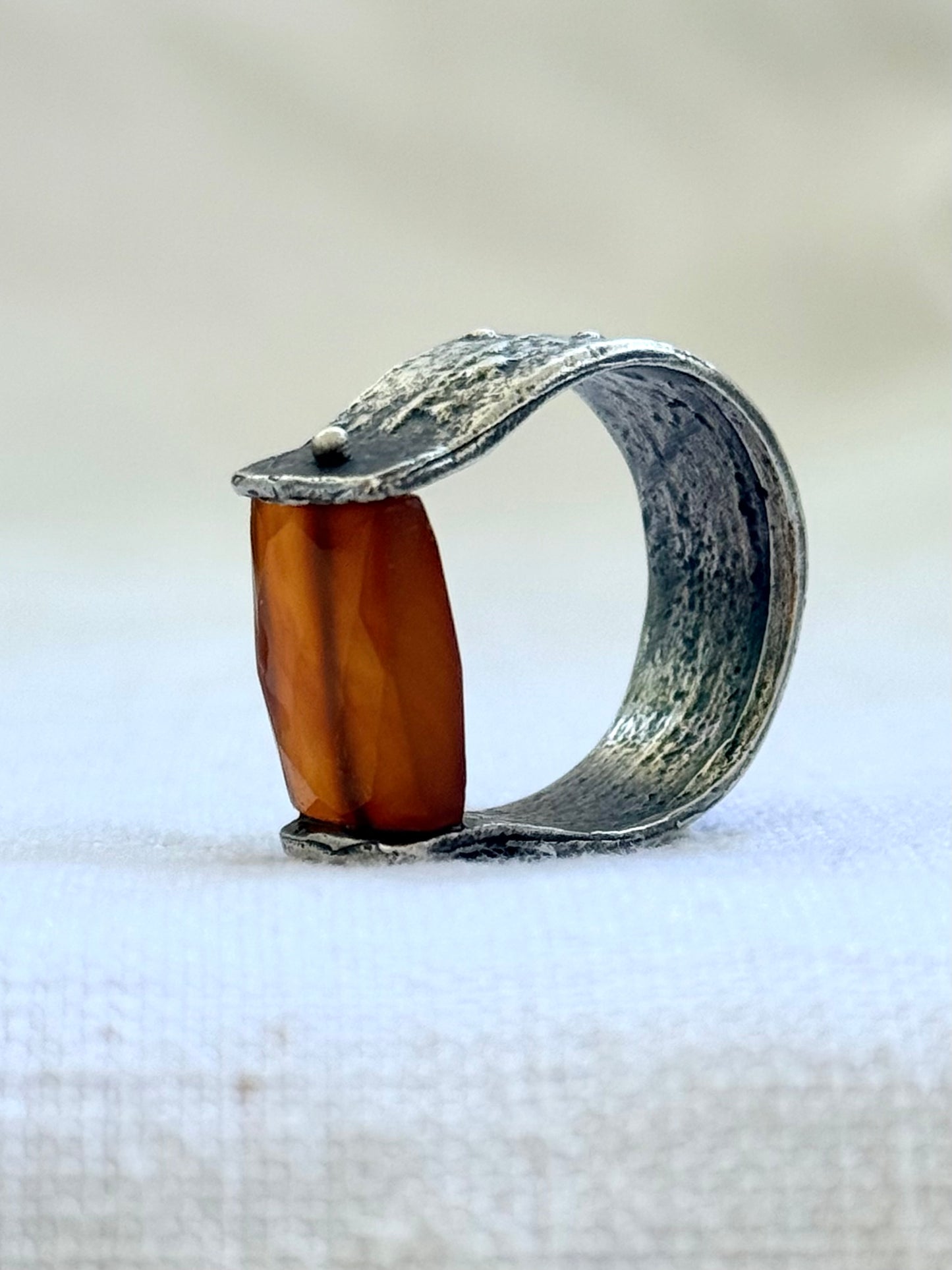 .925 Artisan made Carnelian gemstone sterling silver horse shoe hand made saddle ring swivel gemstone studio made shape gemstone bead ring