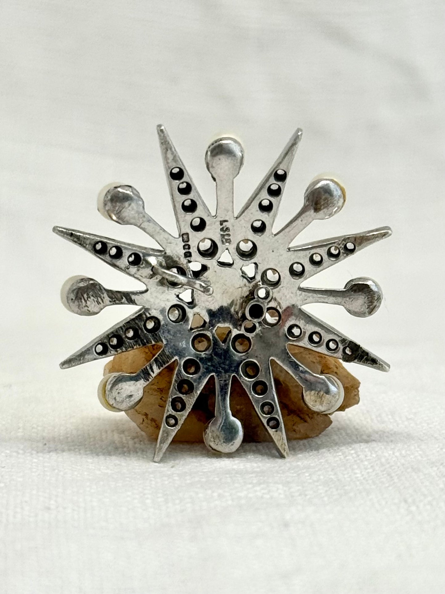 .1968 .925 Victorian revival 8 pointer sterling silver starburst star pendant with pearl and pave set diamanté gemstones