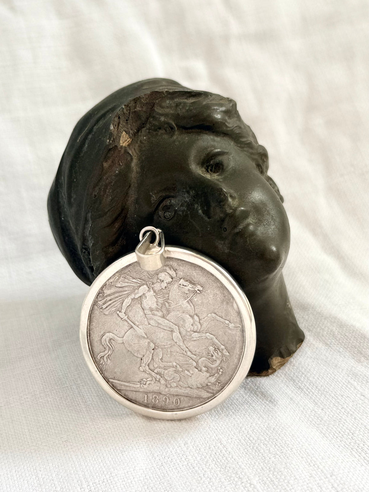 1890 .925 antique Sterling silver Victorian Antique Solid Silver English Crown love token Coin pendant