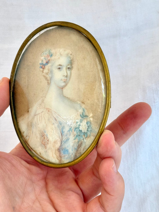 .1880s .1900s antique hand painted miniature dame Victorian era early Edwardian era portrait painting