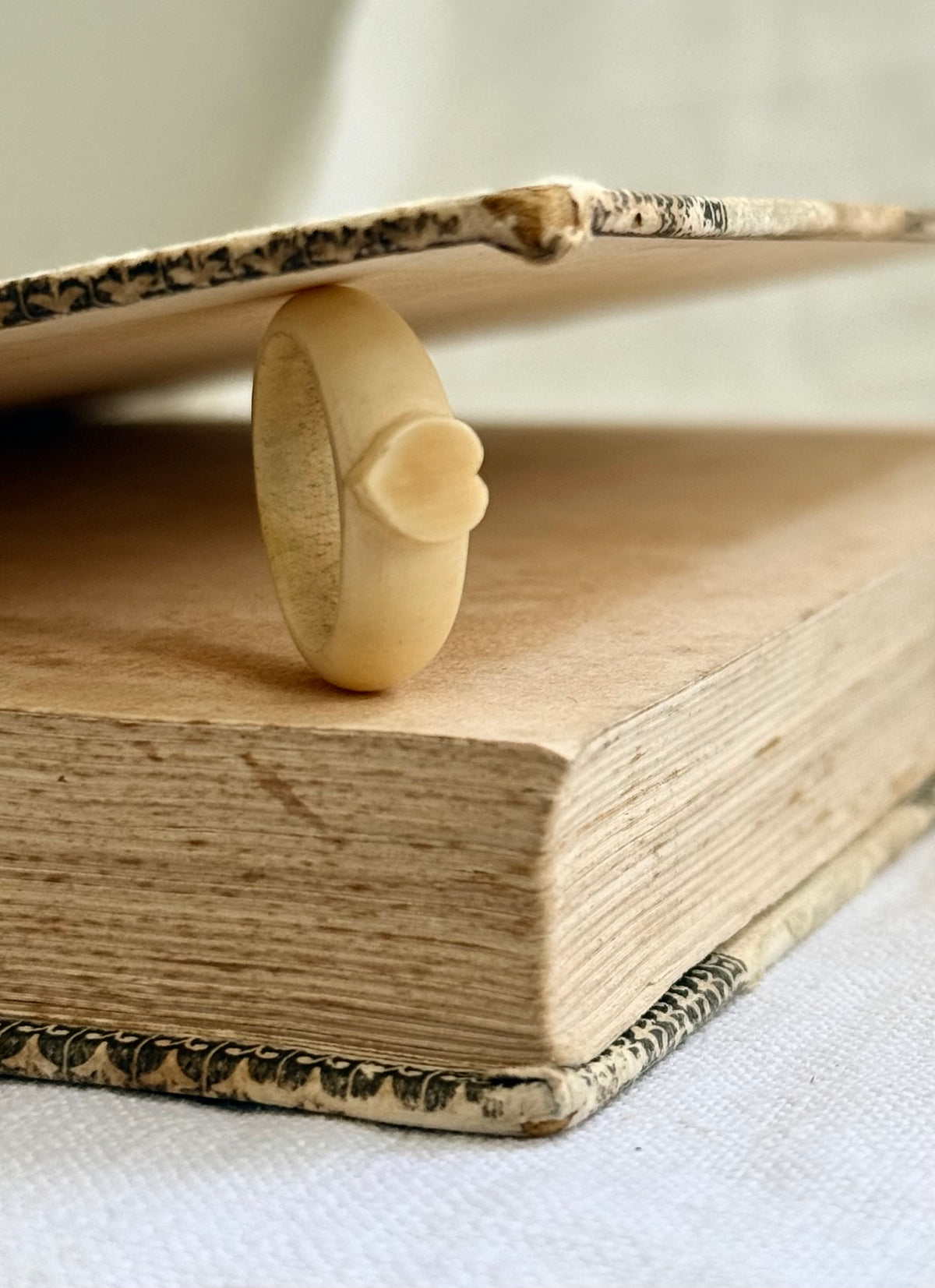 .1910s 1920s pre ban ivory heart ivory hand carved bone sweetheart love token POW ring