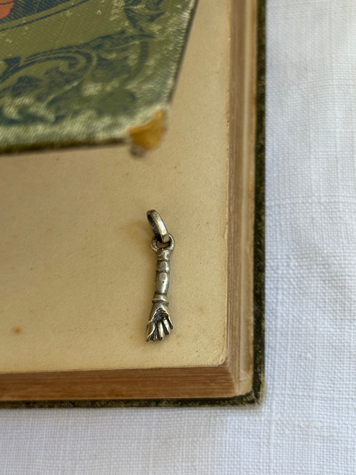 .1950s .800 antique revival Italian hand carved silver hand token good luck talisman token silver symbol pendant