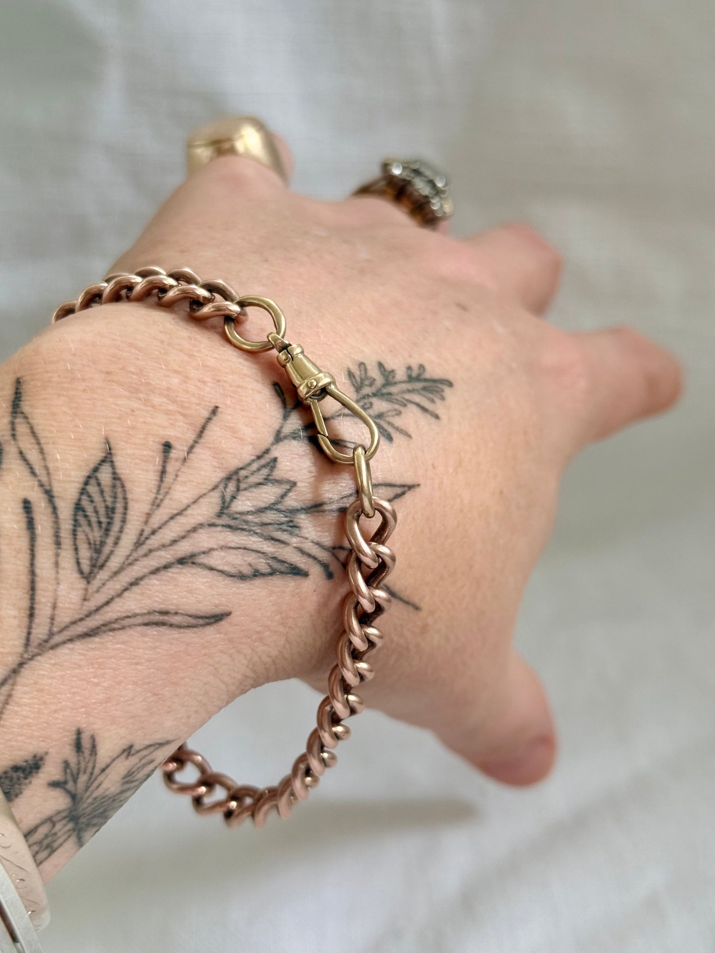 .375 .9ct solid rose gold heirloom English hallmarked 9ct gold fob chain curb chain bracelet extension link