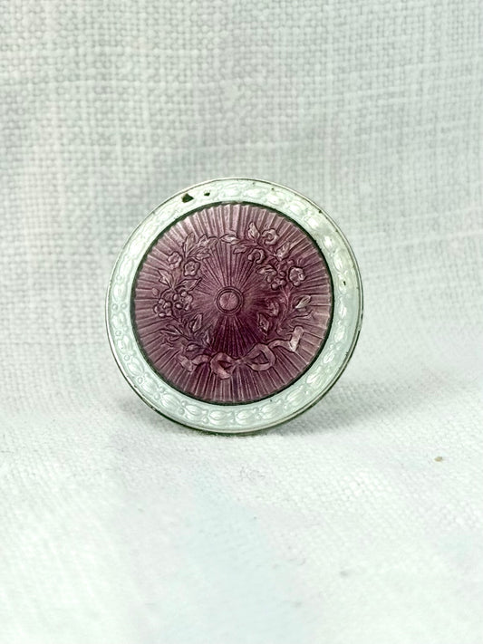 .1928 .925 Art Deco Birmingham silver lilac purple and white guilloche enamel button brooch lapel pin