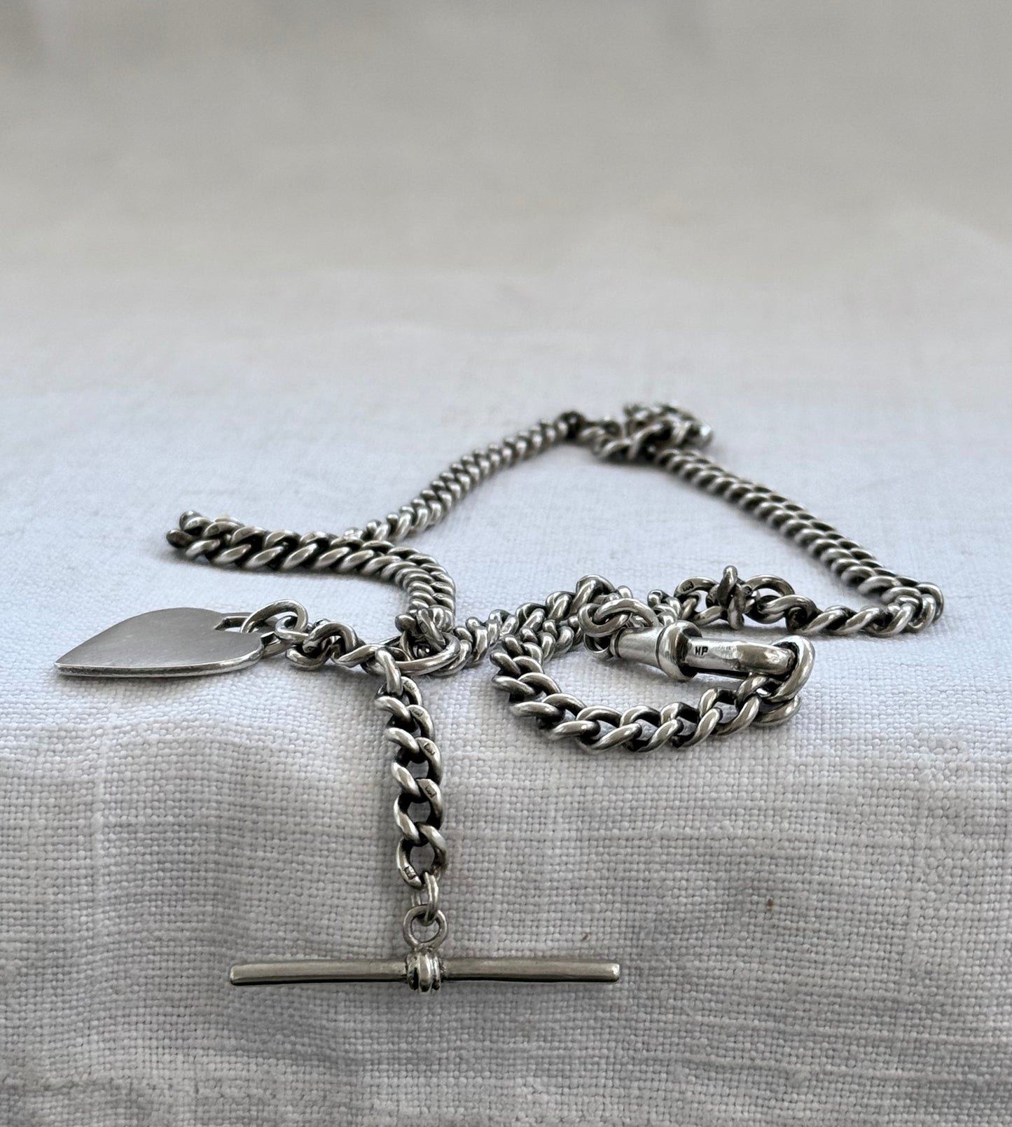 .1900s .1934 .925 Birmingham Coronation hallmarked solid silver Edwardian fob chain heart token fob watch chain curb chain necklace