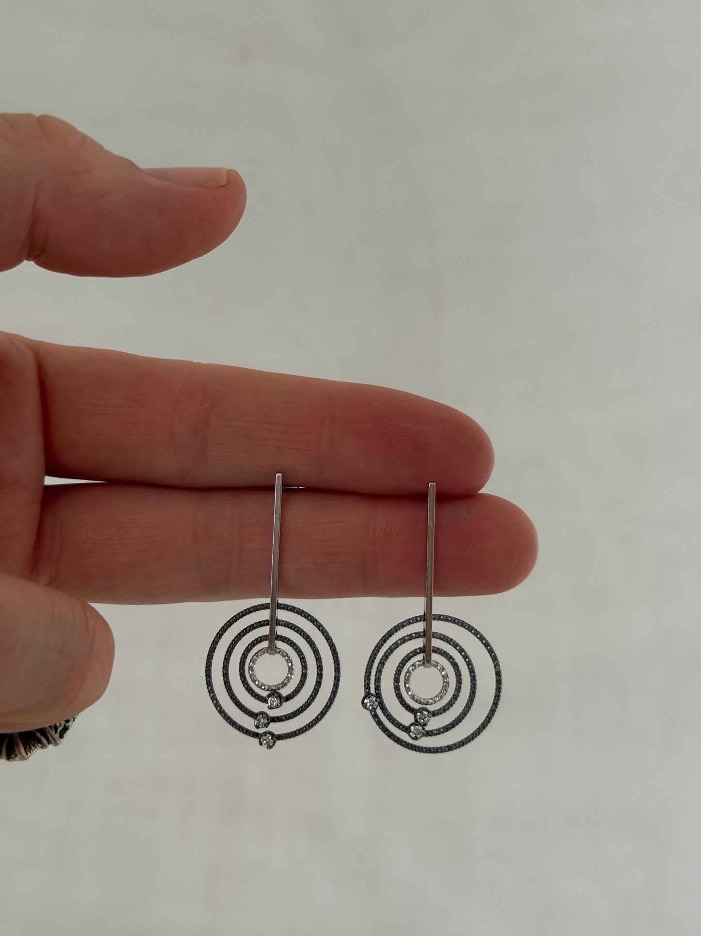 .2000s .925 silver Diamond and Black Rhodium plated CiCi designer Milano diamond drop dangle designer old stock new stock Earrings