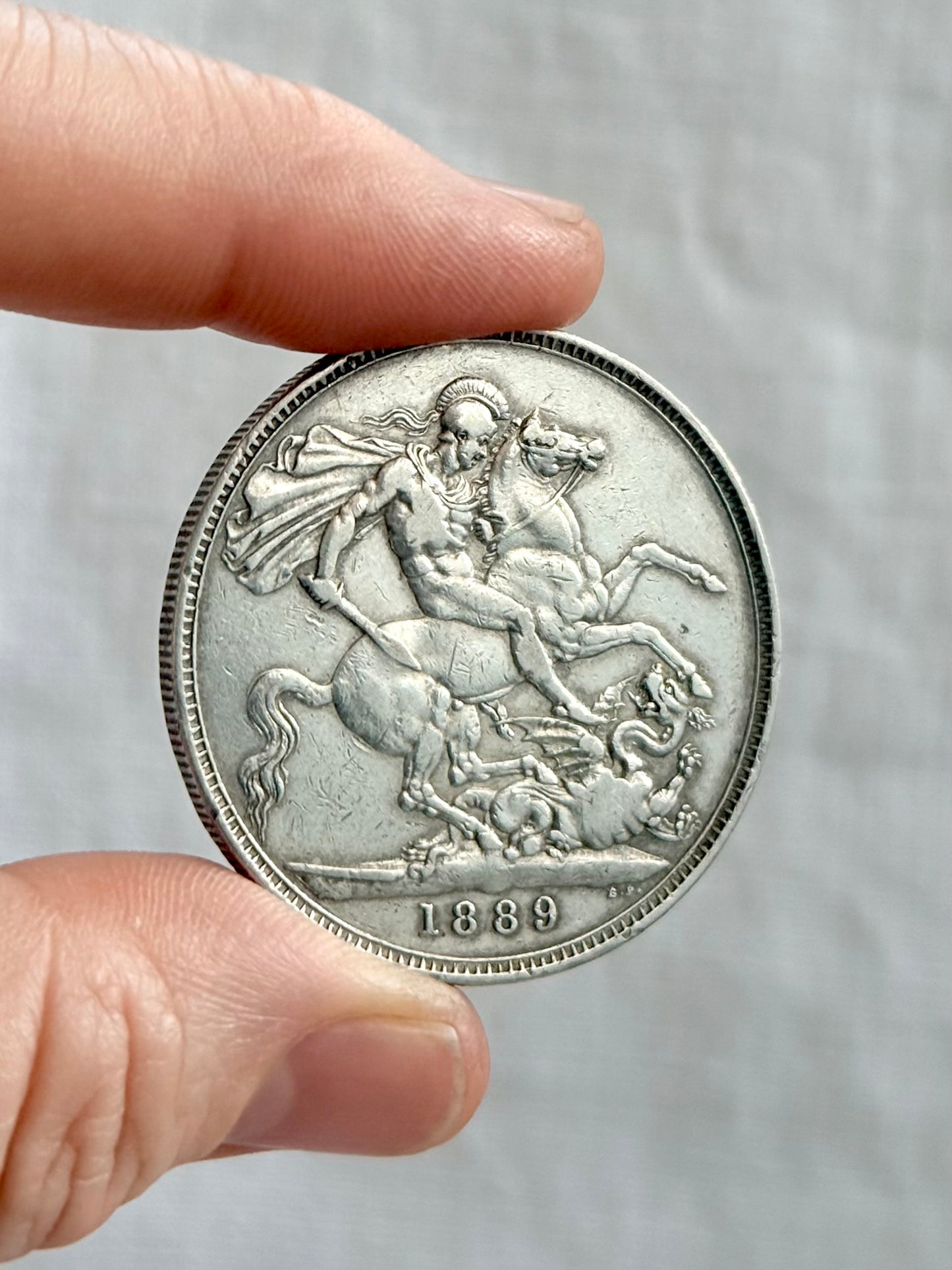 .1889 .925 antique Sterling silver Victorian Antique Solid Silver English Crown collectors love token Coin Brooch
