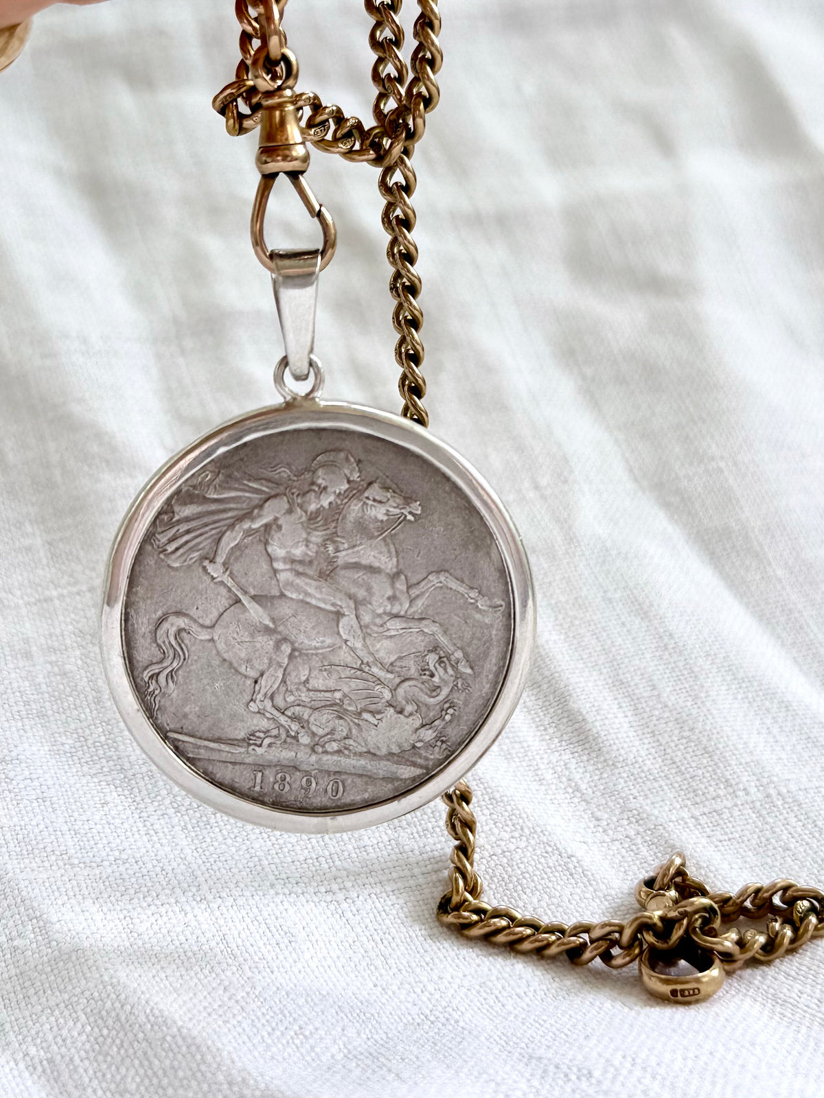 1890 .925 antique Sterling silver Victorian Antique Solid Silver English Crown love token Coin pendant