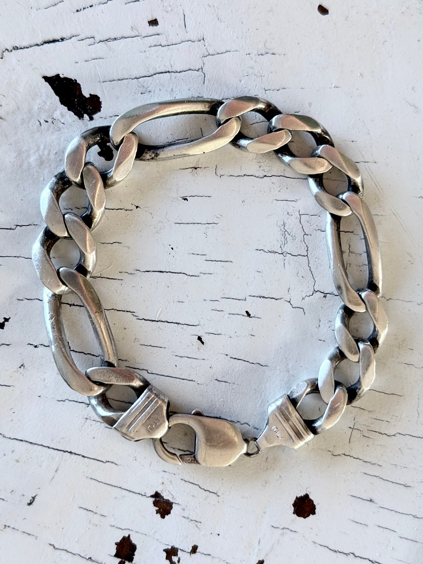.1980s .1990s ultra chunky wide link solid figaro modernist link classic link sterling silver chain bracelet