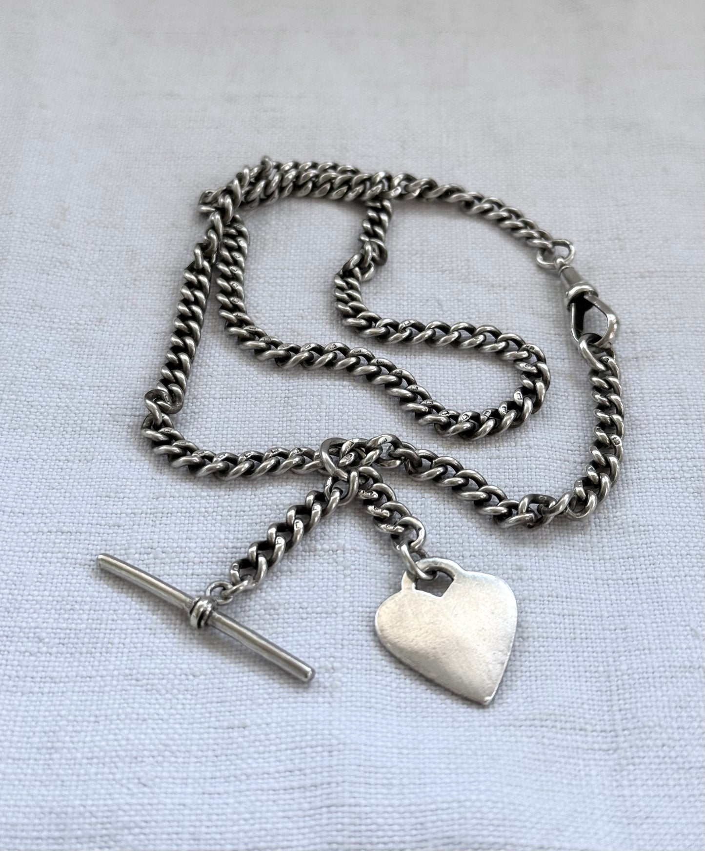 .1900s .1934 .925 Birmingham Coronation hallmarked solid silver Edwardian fob chain heart token fob watch chain curb chain necklace