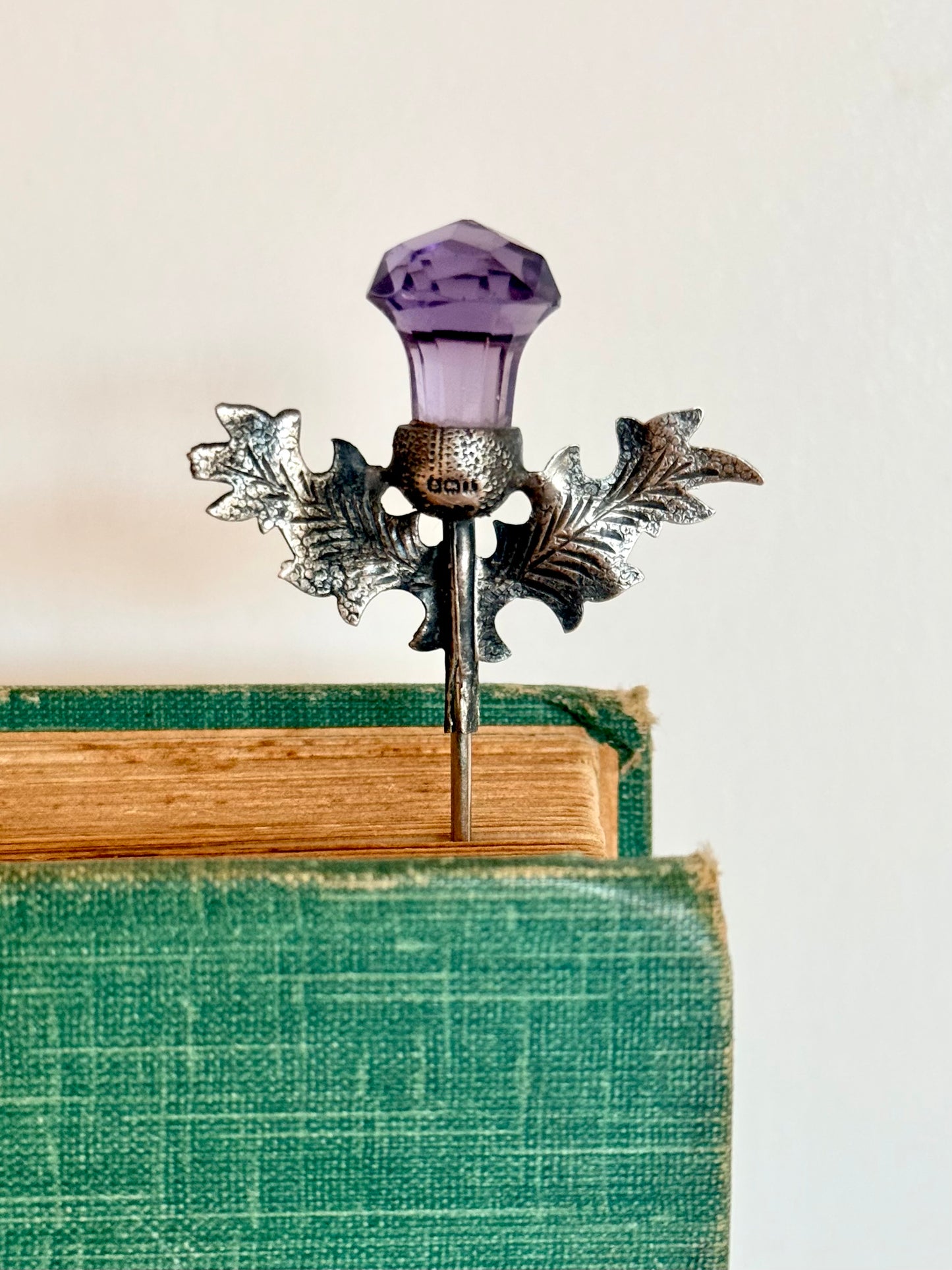 .1910 .925 antique Edwardian Scottish Thistle Amethyst paste gemstone long hatpin collectors heirloom piece