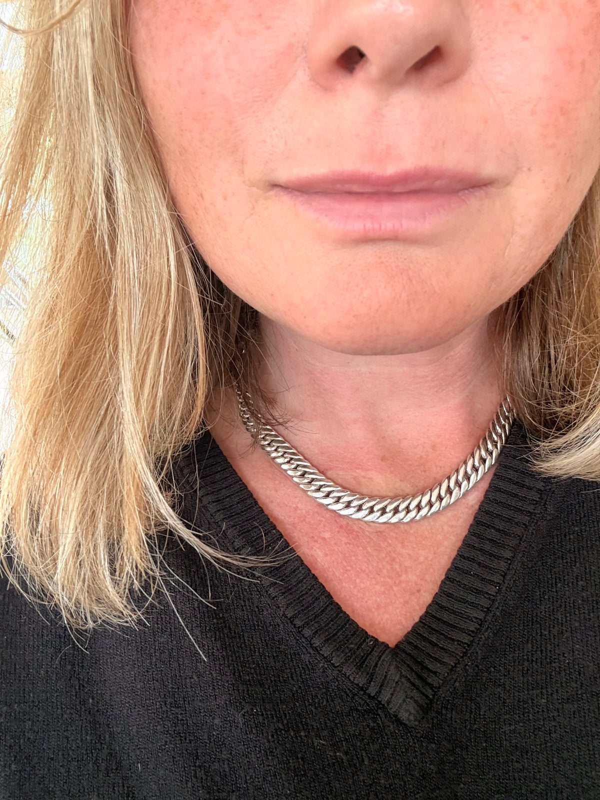 .10mm .1990s .925 modernist era chunky sterling silver thick Cuban Miami link flat link Italian luxurious puffy silver Cuban Curb chain necklace