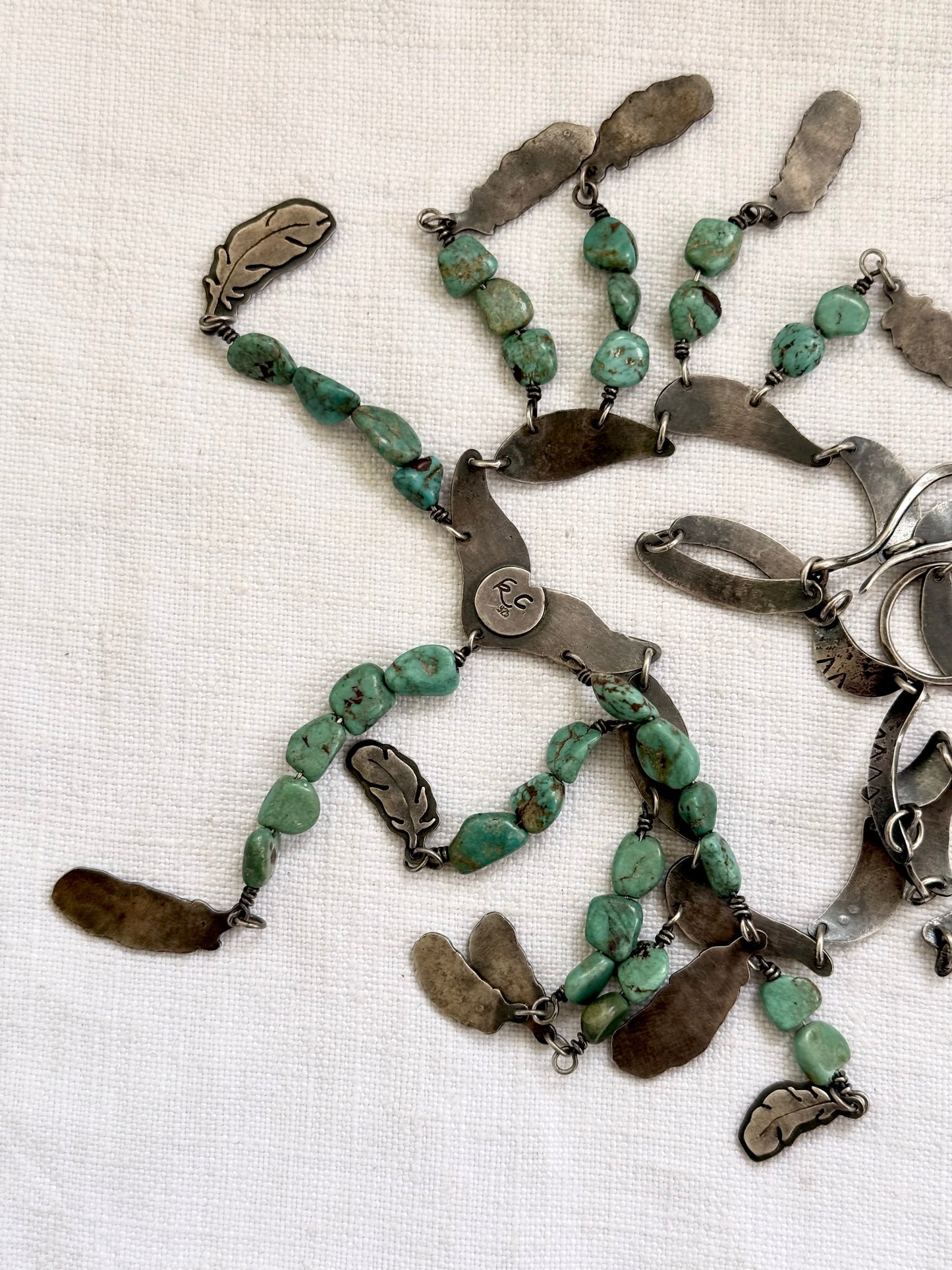 .925 artisan vintage Navajo silver feather traditional collectable collectors cascade necklace