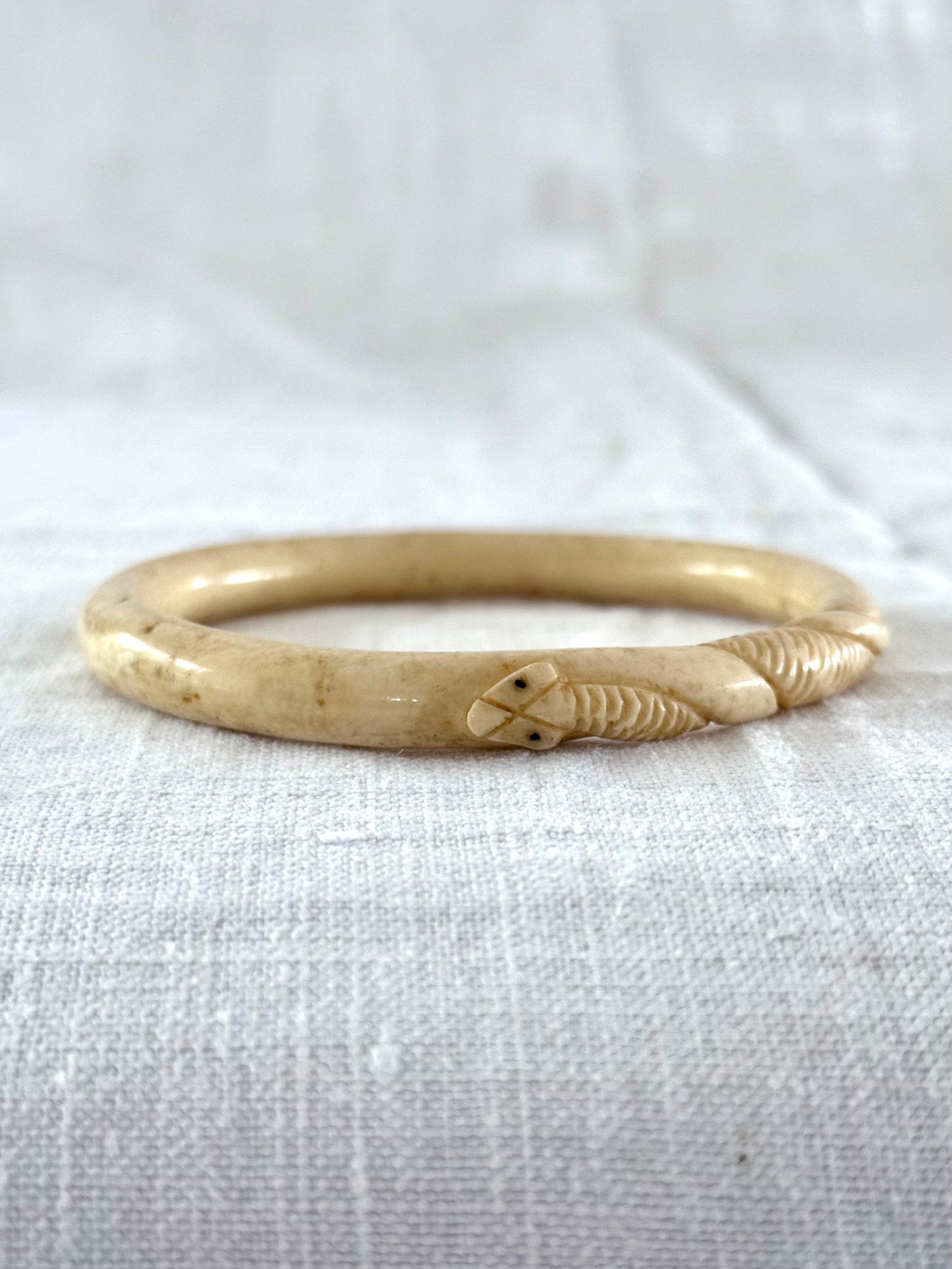 .1900s antique Arts & Crafts snake detailed hand carved pre ban ivory bone Victorian ivory stack bangle