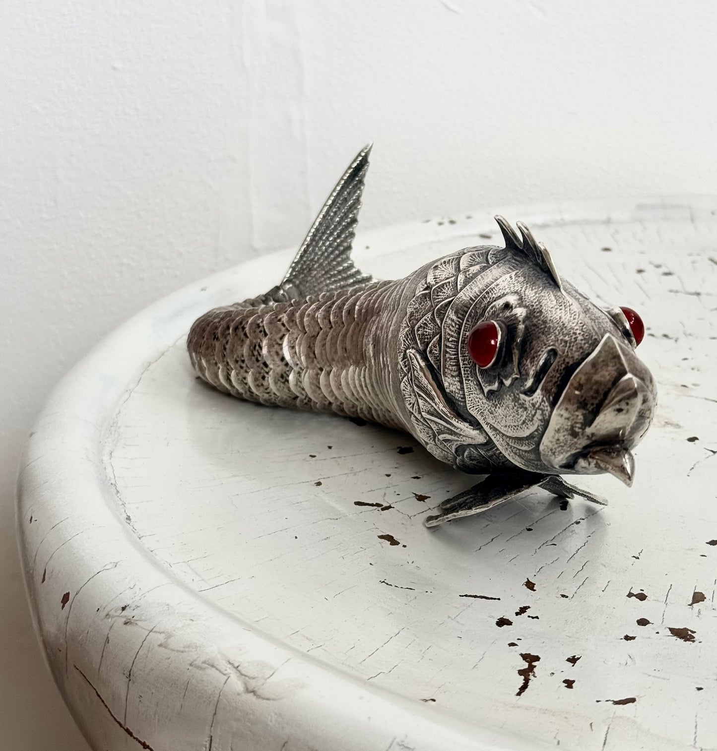 .1940s .915 articulated life sized hand made solid Spanish silver Large and magnificent artisan made Carb Fish rare treasured silver figural art statue