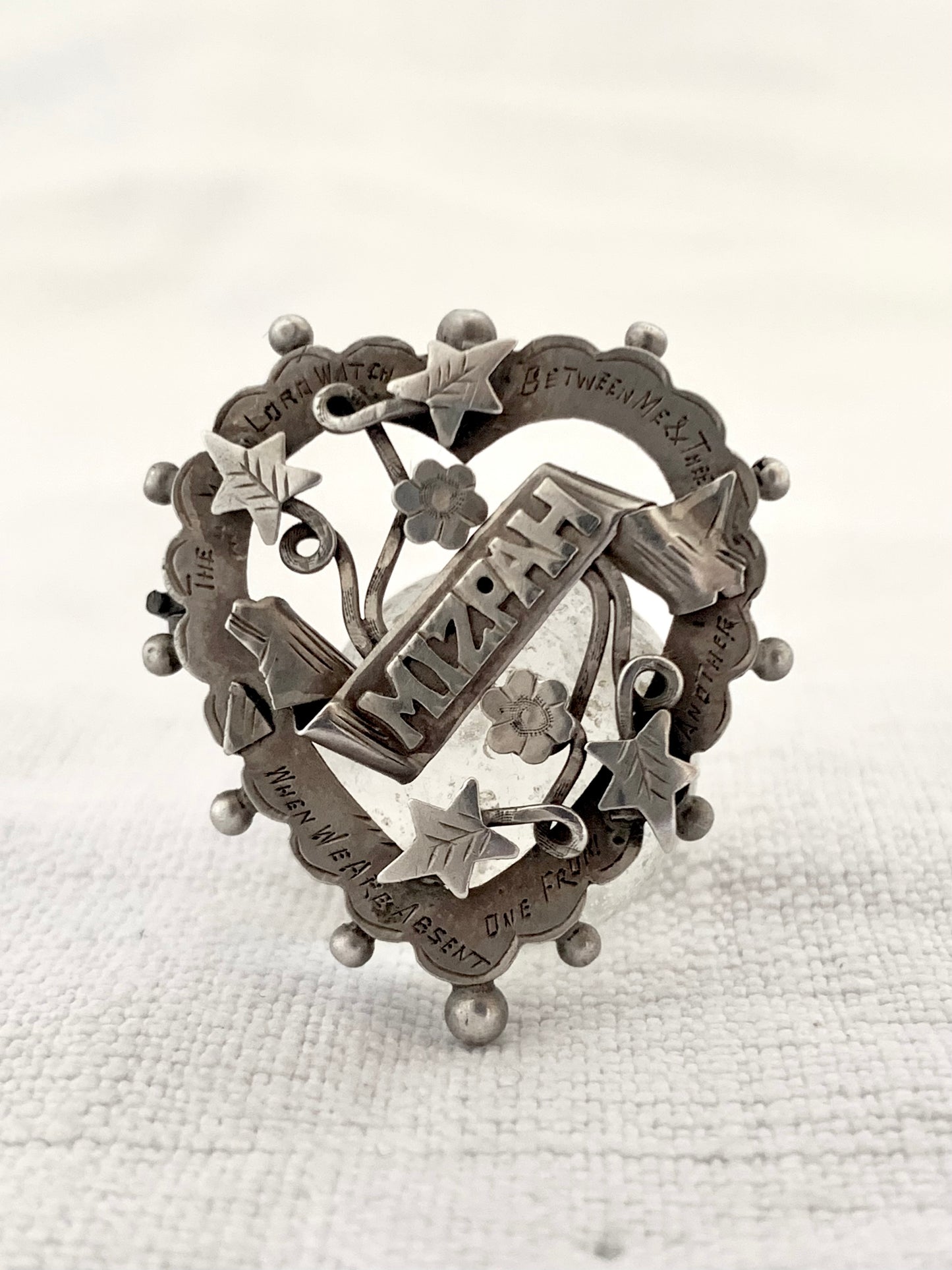 .925 1904 Chester sterling silver Edwardian heart Mizpah sweetheart heart sentimental hallmarked sterling silver brooch