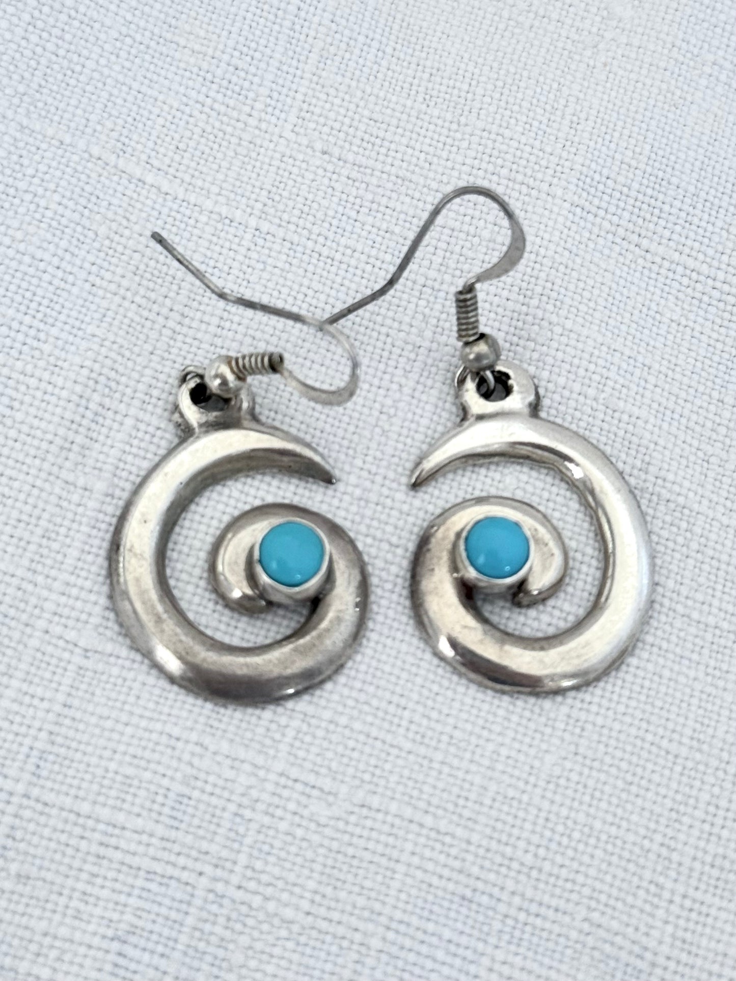 .1970s .925 artisan made Navajo silversmith turquoise silver swirl pattern necklace and designer Mildred Parkhurst earring set