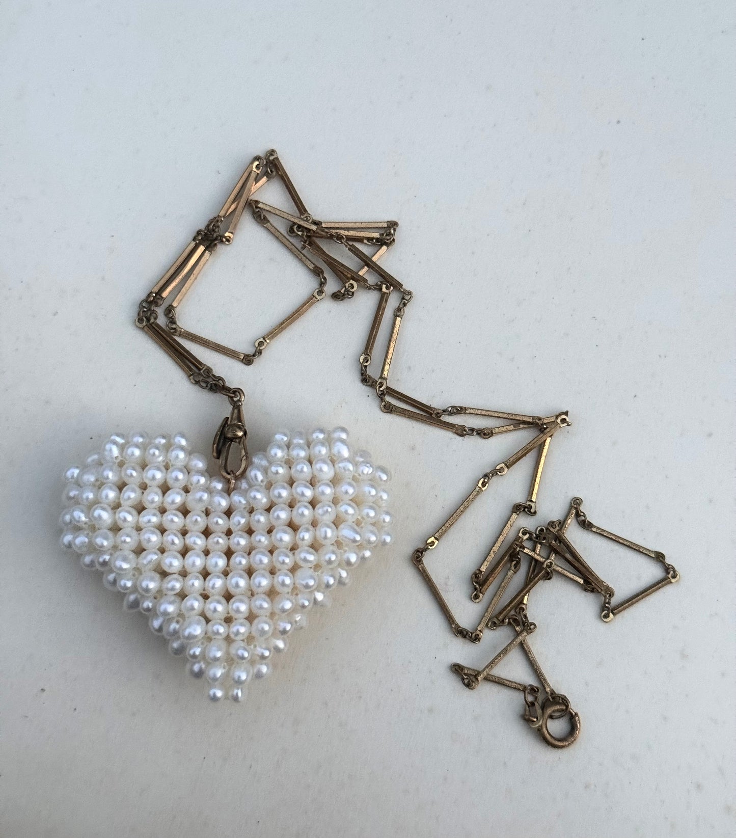 .1950s .1960s .1980s cultured pearl crochet heart modern pop art oversized real pearls and gold heart pendant