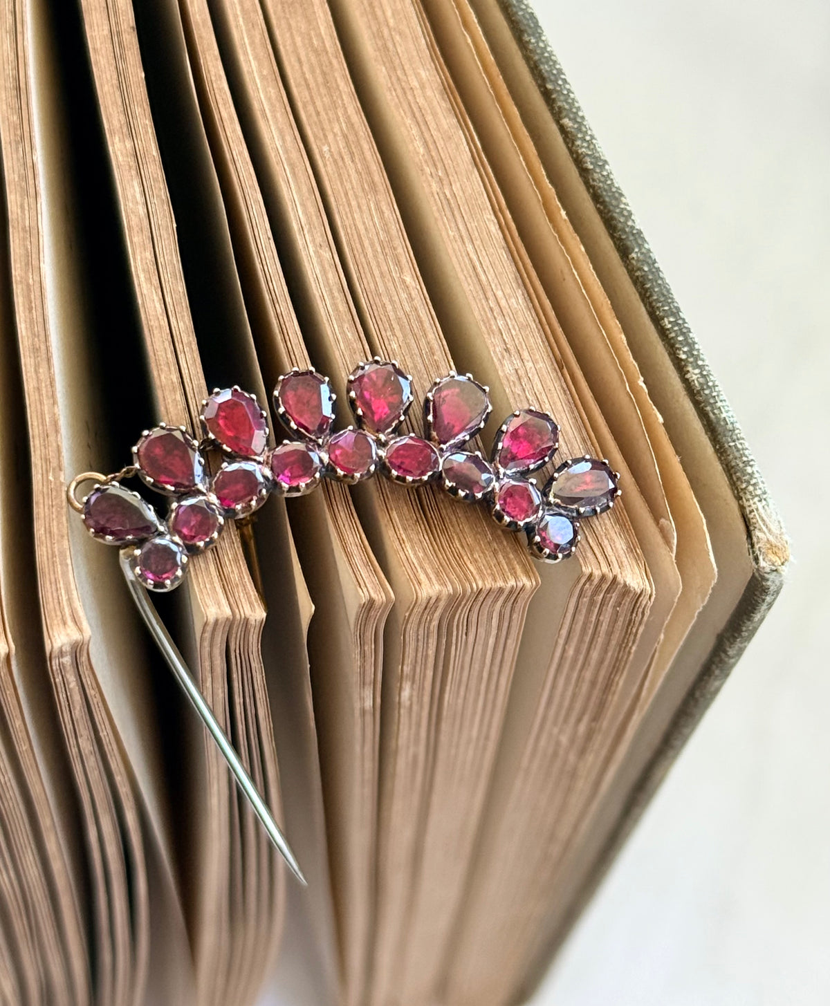 .14ct .1800s antique Georgian flat top Garnet gemstone heirloom gold tiara brooch