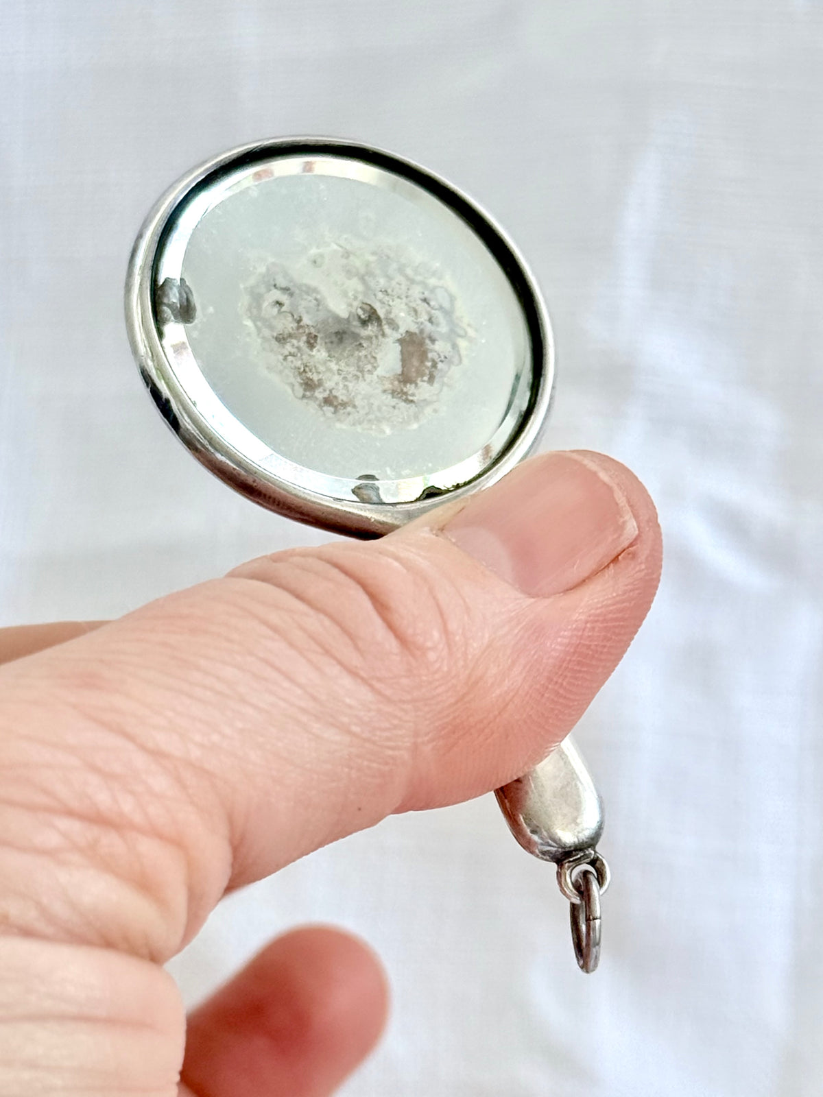 .1925 .925 antique Art Deco sterling silver mini chatelaine mirror hand painted butterfly wing miniature art micro chatelaine silver mirror pendant