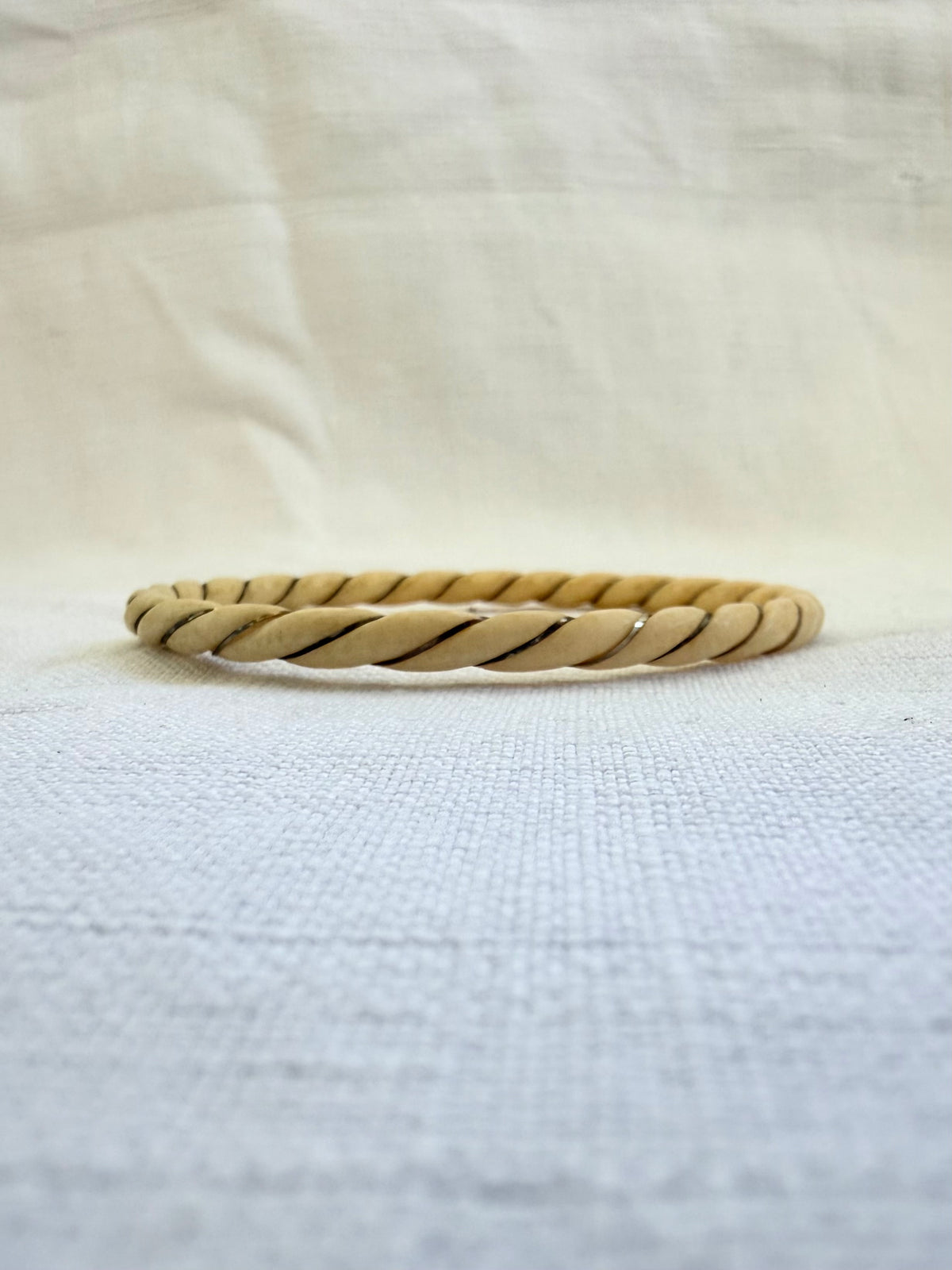 .1900s antique pre ban ivory bone 9ct gold woven wrapped stack bangle