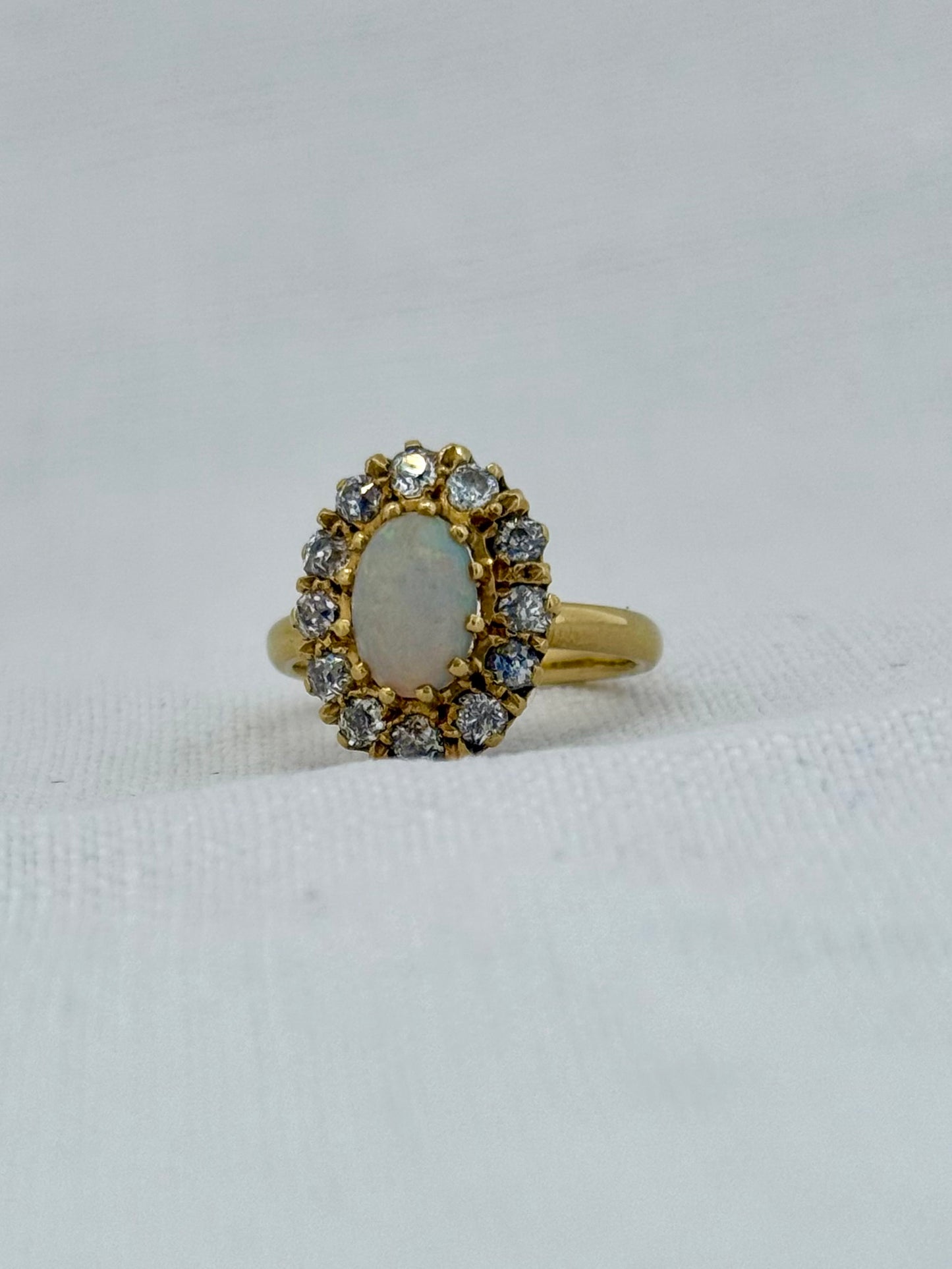 .18ct .12 diamonds 1900s magnificent antique Edwardian Opal and Diamond halo rosette beautiful heirloom dress ring