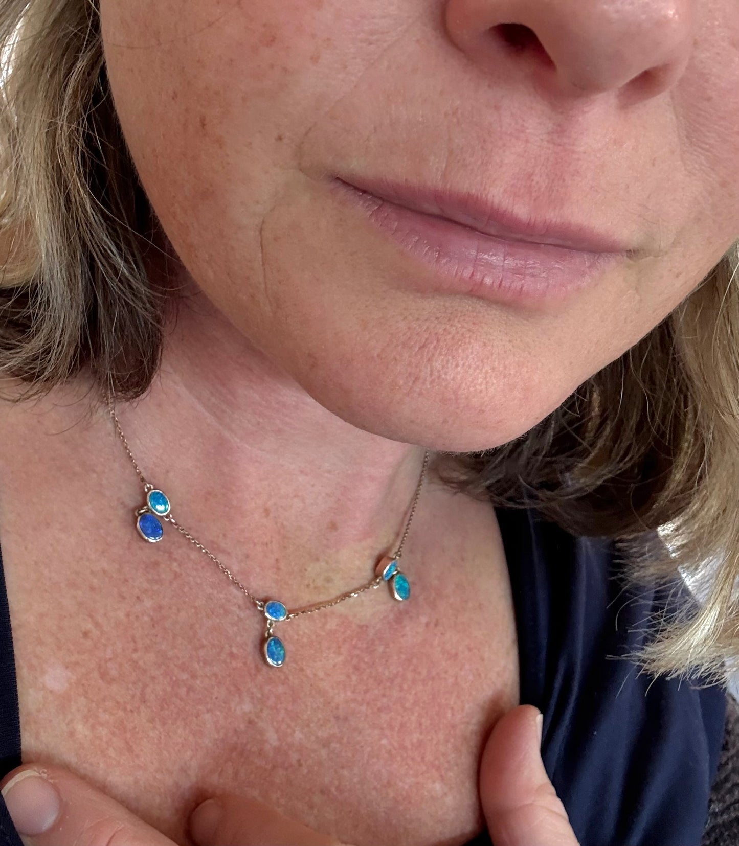 .1917 .375 .9ct Antique Art Nouveau 9ct rose gold Lariat Riviera Natural black Australian boulder Opal elegant drop dangle necklace