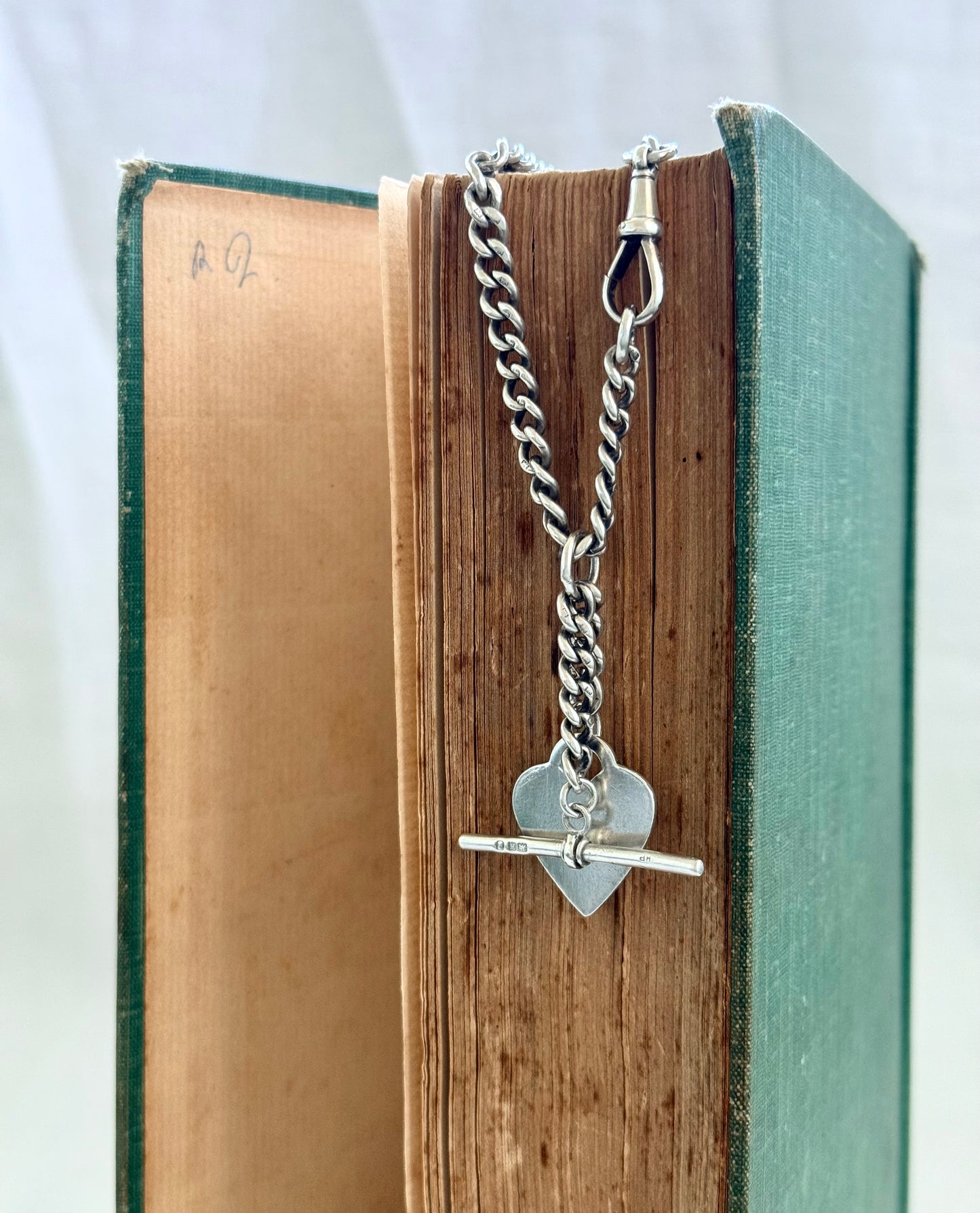 .1900s .1934 .925 Birmingham Coronation hallmarked solid silver Edwardian fob chain heart token fob watch chain curb chain necklace