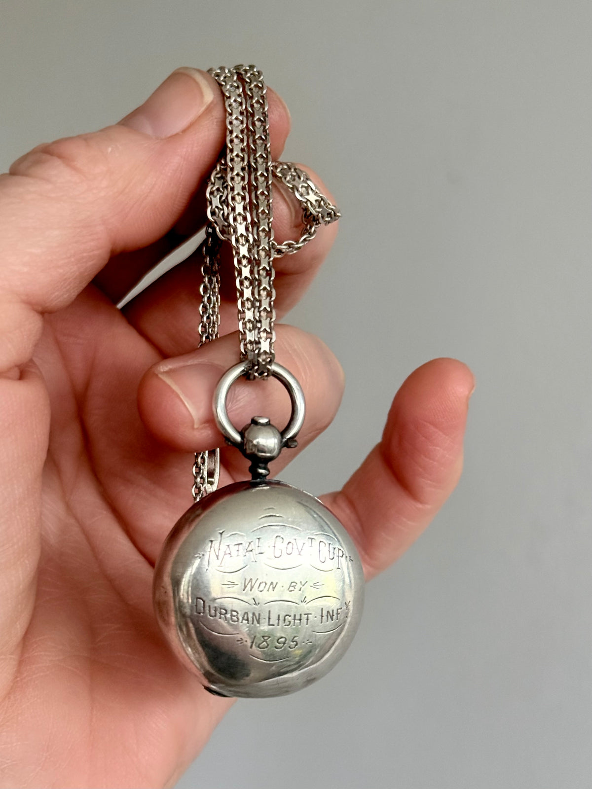 .1890 .925 antique Birmingham England historic exquisite early South African Victorian era hallmarked sterling silver Sovereign Chatelaine coin awards prize pendant