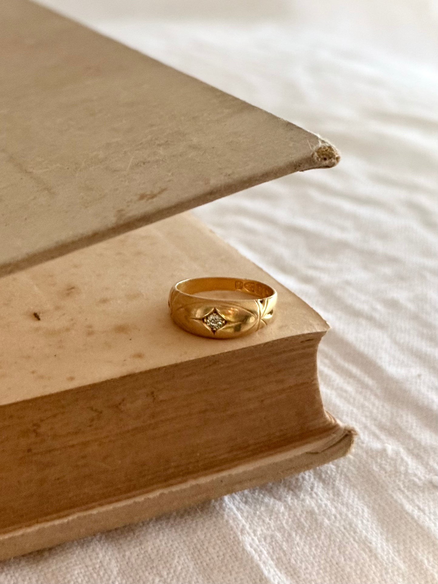 .1892 .18ct .1 diamond Chester circa 1892 fancy star starburst diamond gypsy band high carat gold engagement wedding commitment ring
