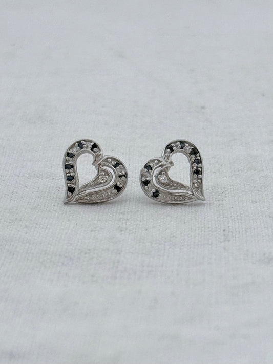 .925 heart love token blue and white stone sterling silver heart post stud earrings