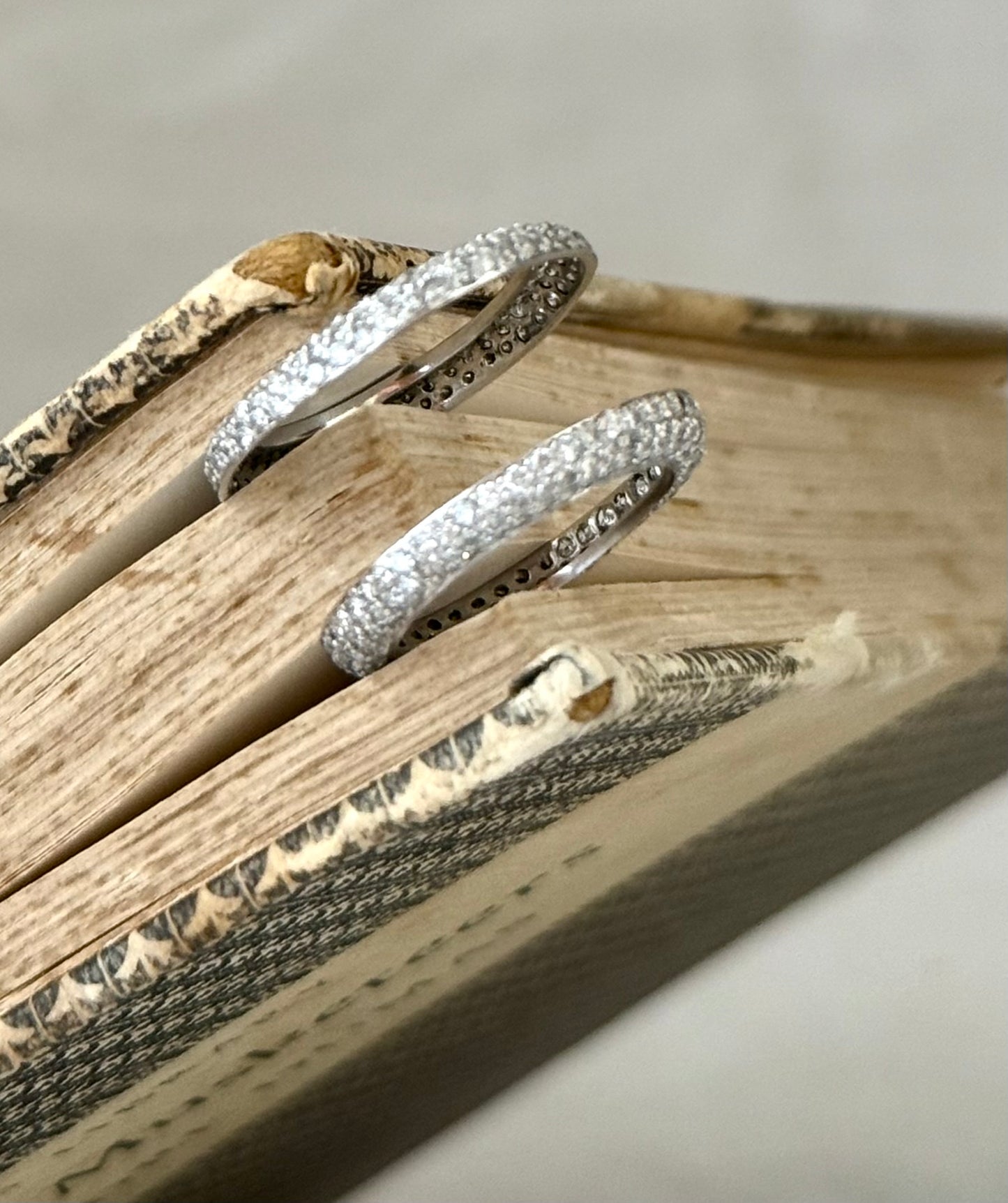 .18ct white gold 260 diamond domed 3 row Micropavé double ring band