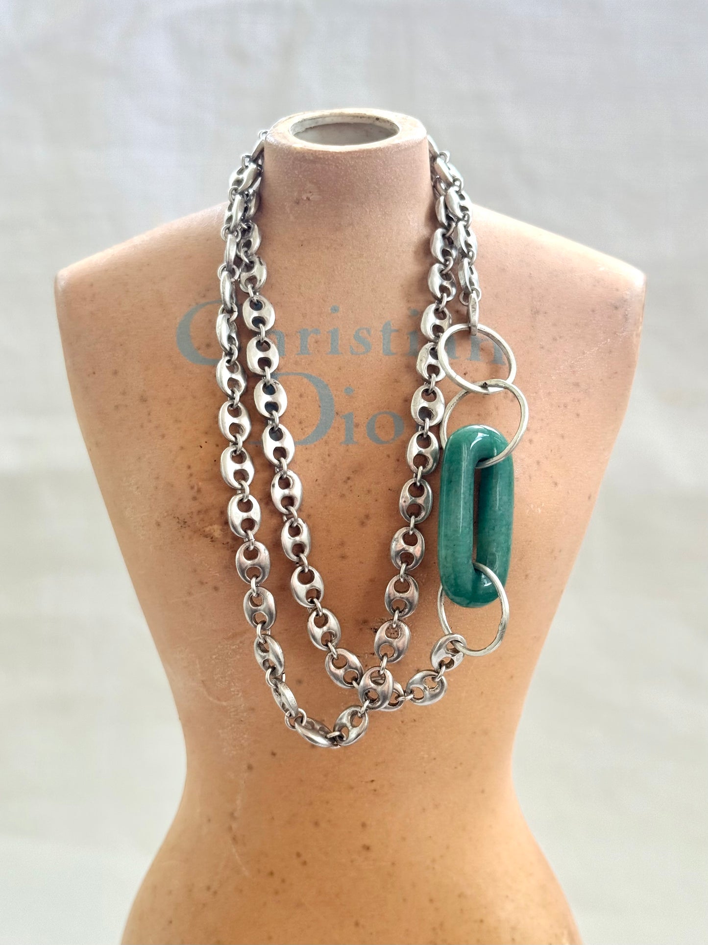 .925 HelenSilverSmit artisan made mariners link Gucci link Chrysoprase gemstone link chain necklace