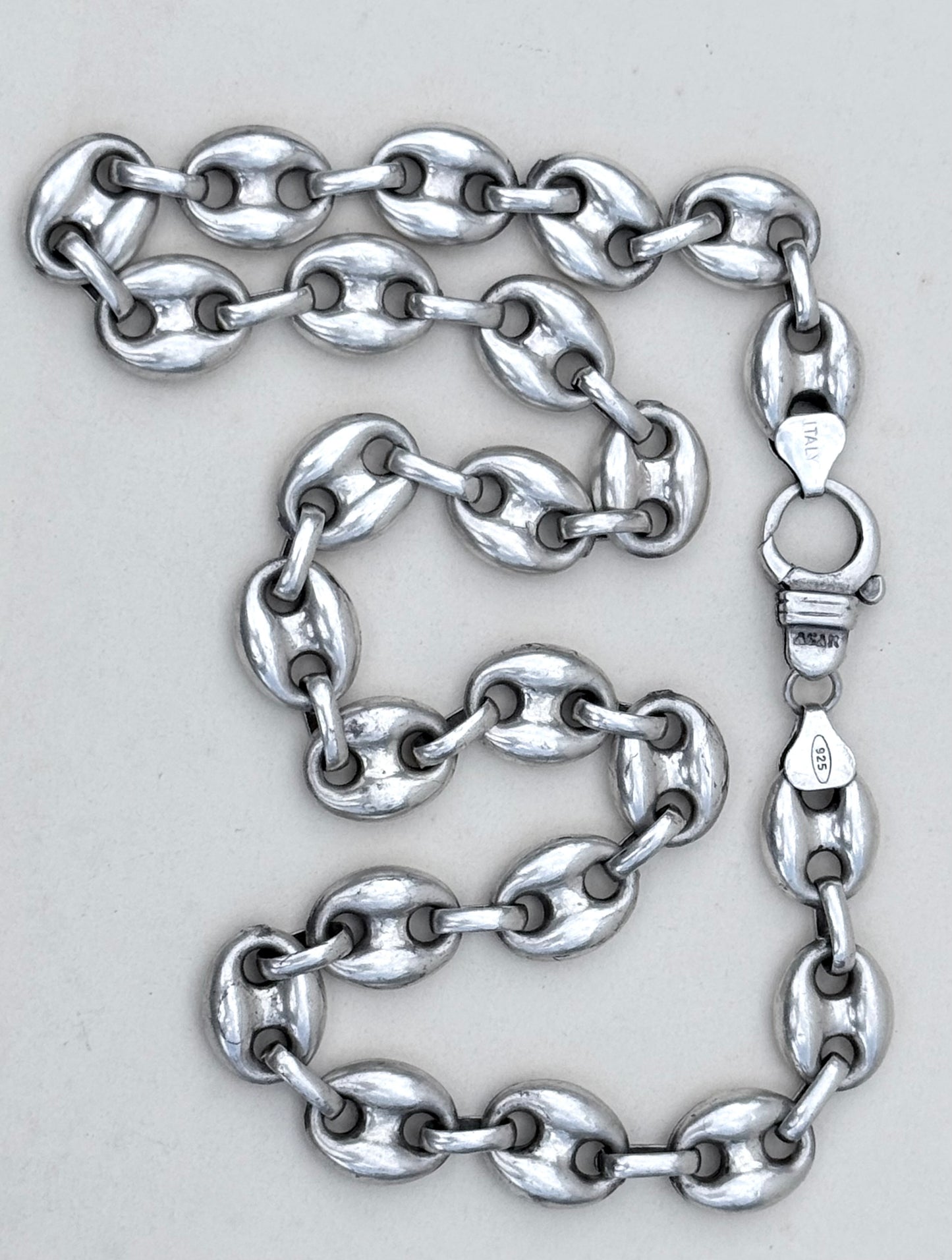 .1990s .47cm long .925 super chunky highly desired puffy gucci link mariners link solid sterling silver fancy modernist statement chain necklace