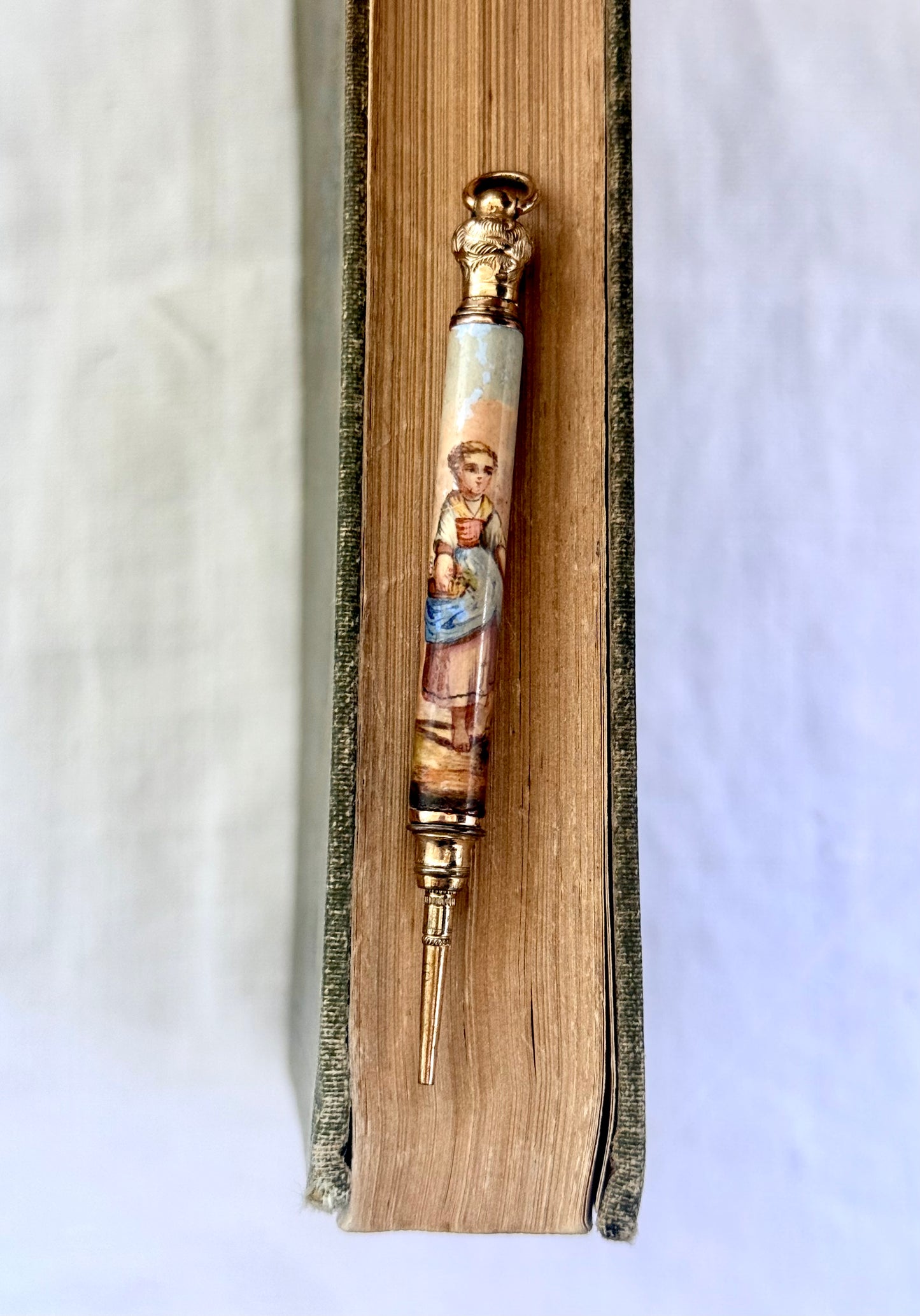 .1860s .1890s antique fine Victorian gold filled fine collectors hand painted enamel chatelaine propelling pencil