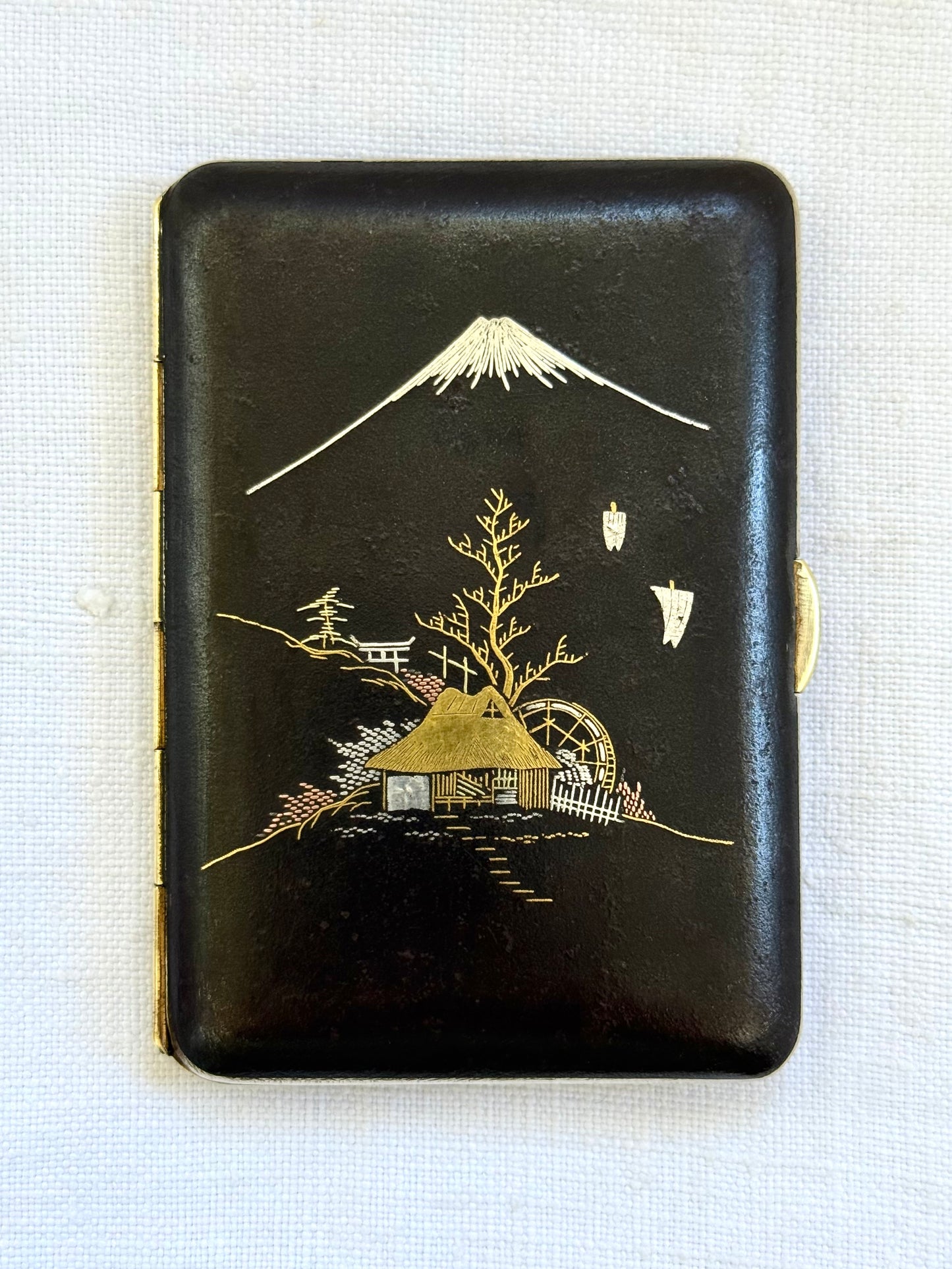 .1930s .1940s .24k gold collectors Japanese craft-man studio made Damascene mixed metal inlay oriental treasure cigarette trinket case