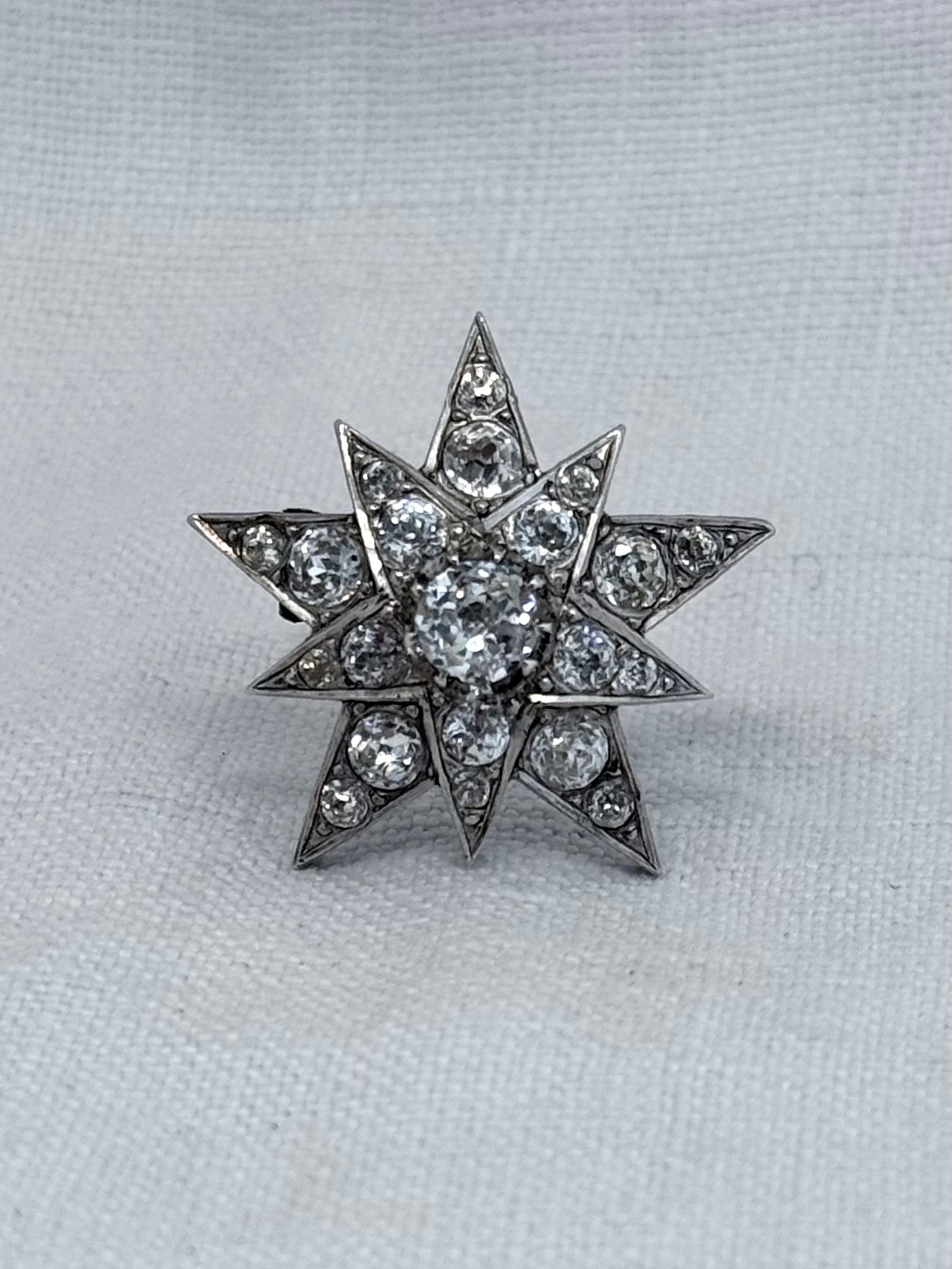 .1890s .1900s antique .925 silver Victorian Edwardian Celestial starburst star bright hand cut paste gemstone true antique star brooch